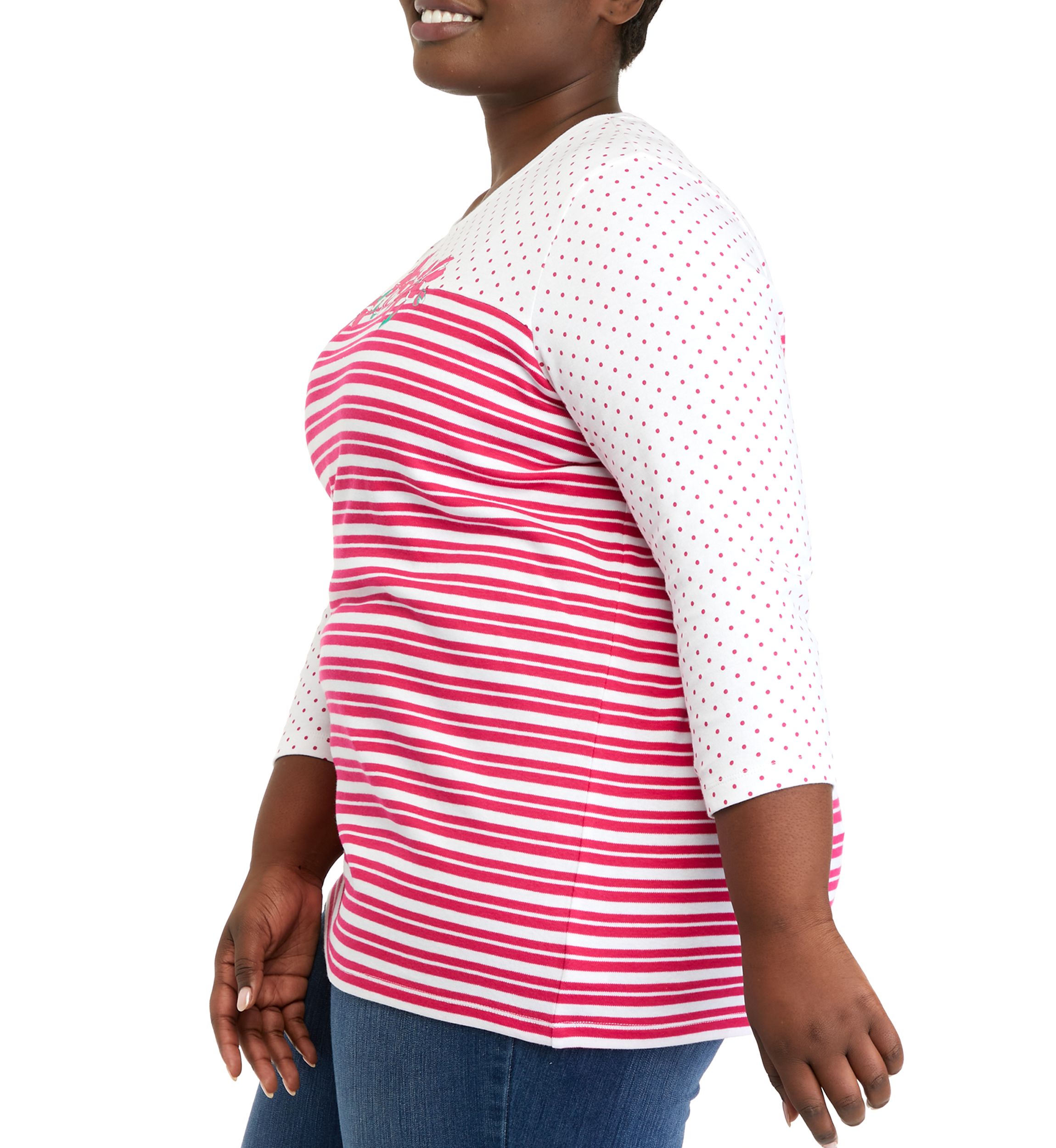 Plus Size 3/4 Sleeve Round Neck Graphic Top
