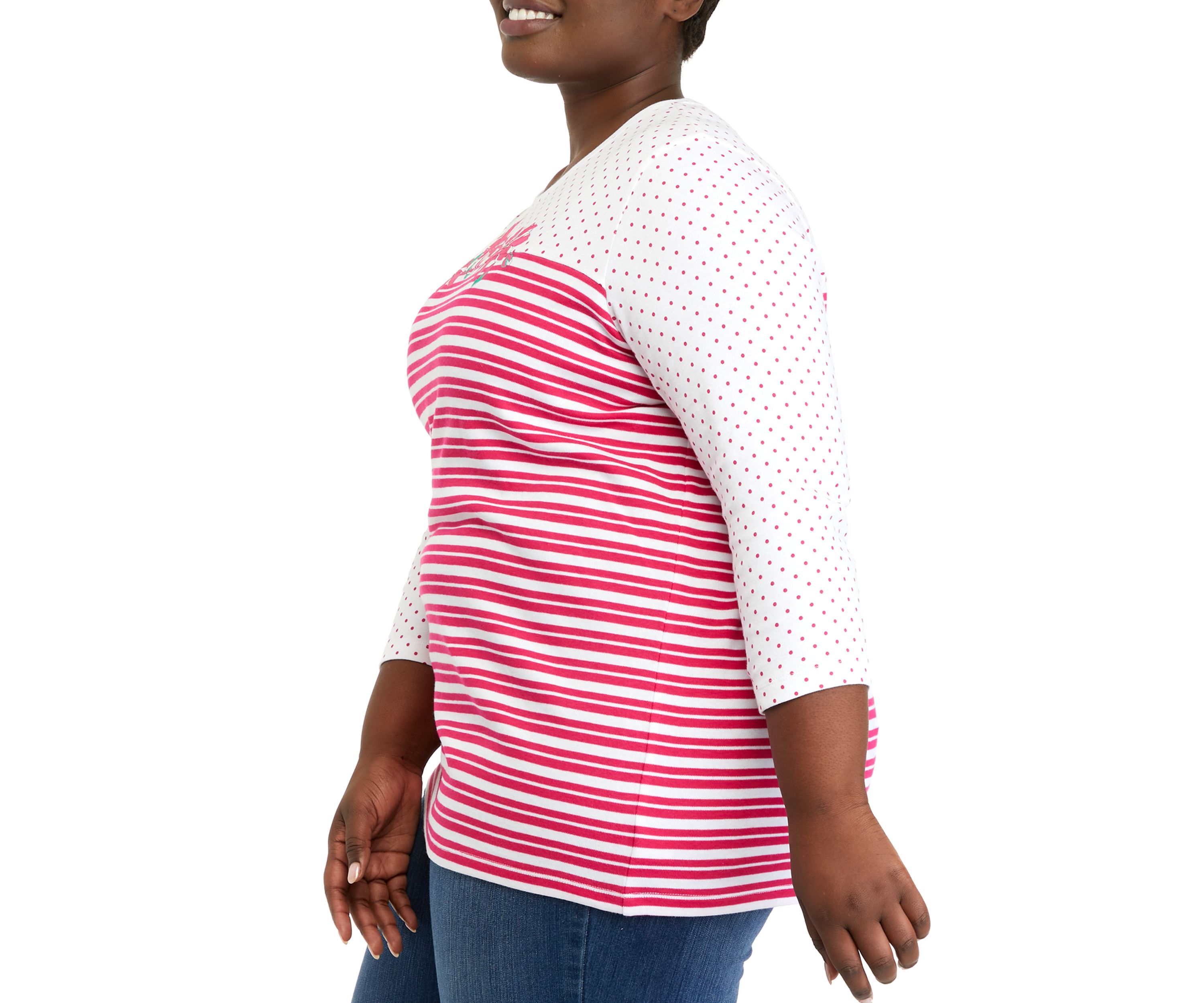 Plus Size 3/4 Sleeve Round Neck Graphic Top