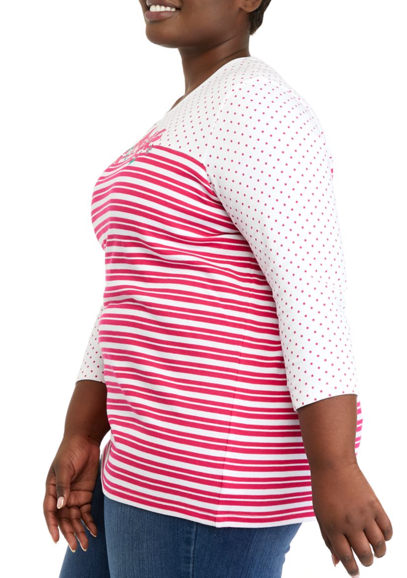 Plus Size 3/4 Sleeve Round Neck Graphic Top