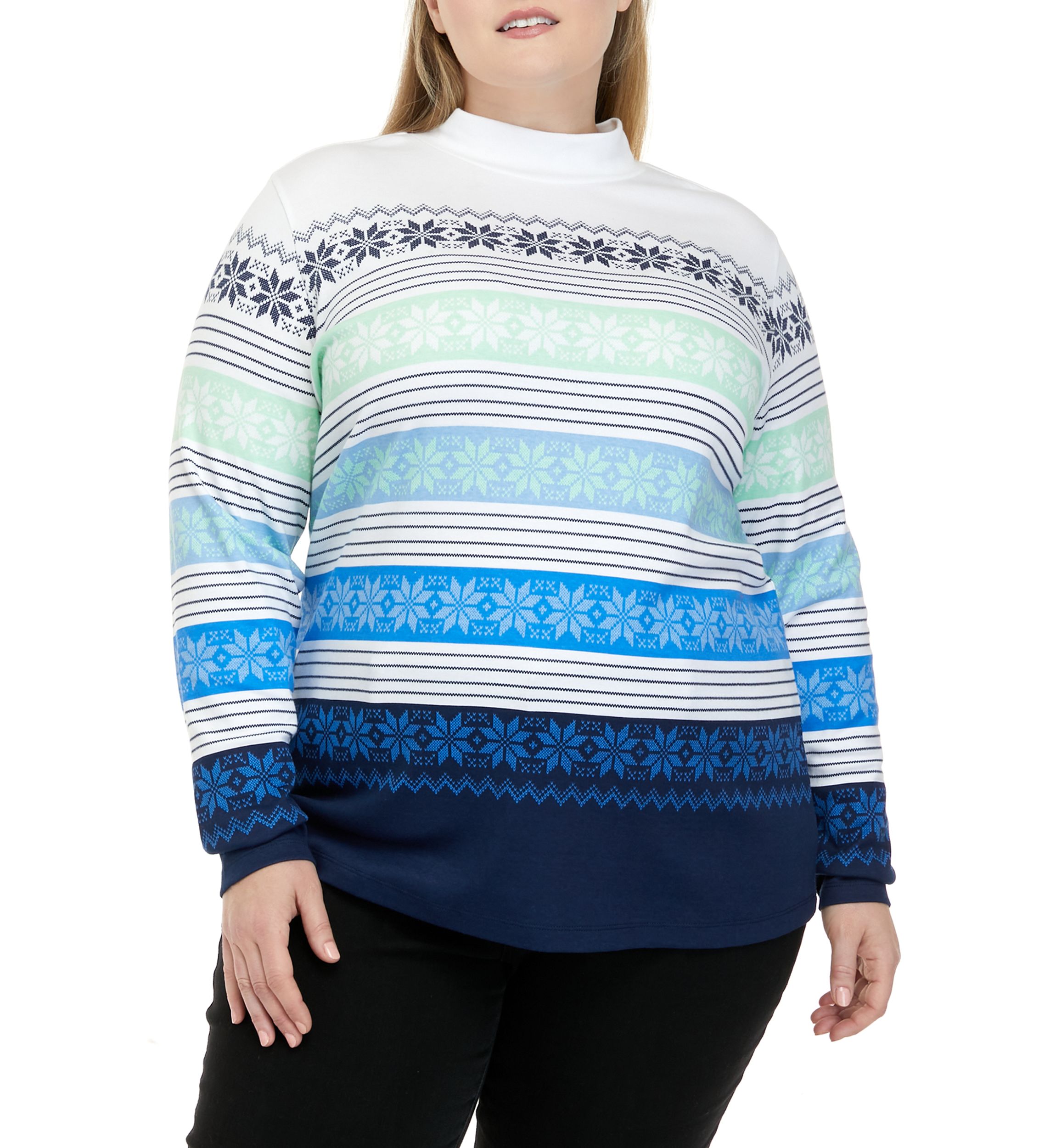 Plus Size Long Sleeve Mock Neck Placement Top