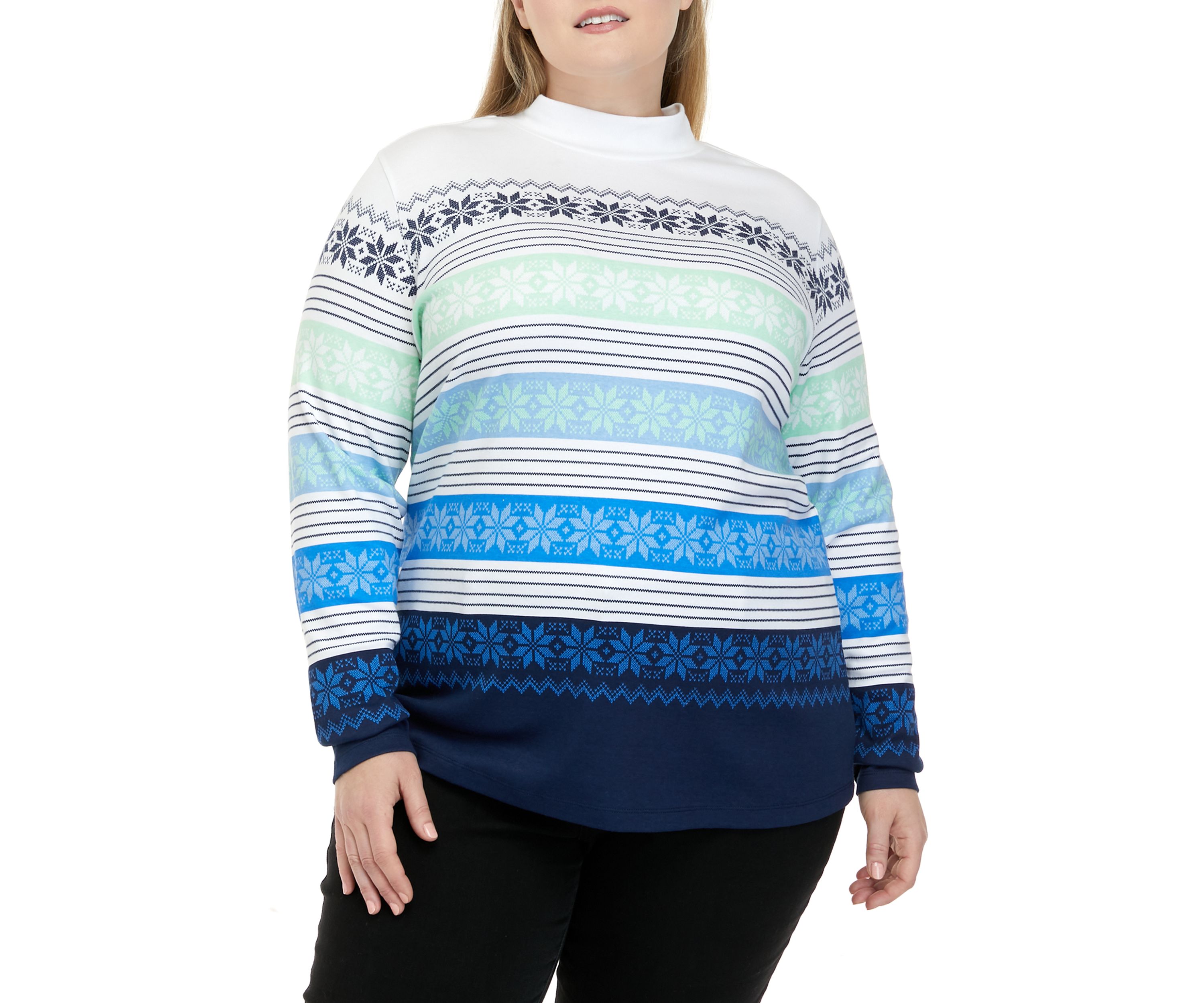 Plus Size Long Sleeve Mock Neck Placement Top