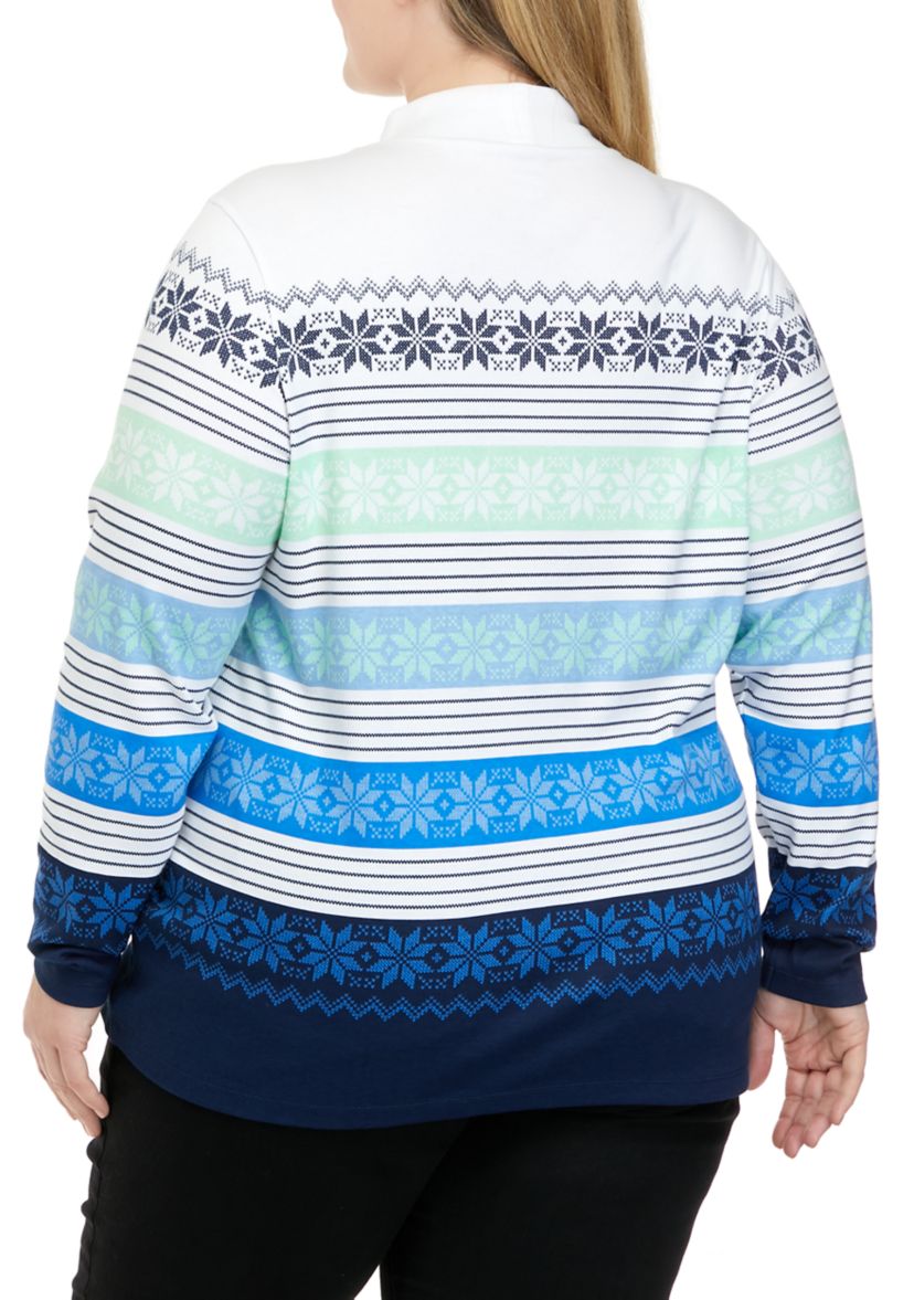 Plus Size Long Sleeve Mock Neck Placement Top