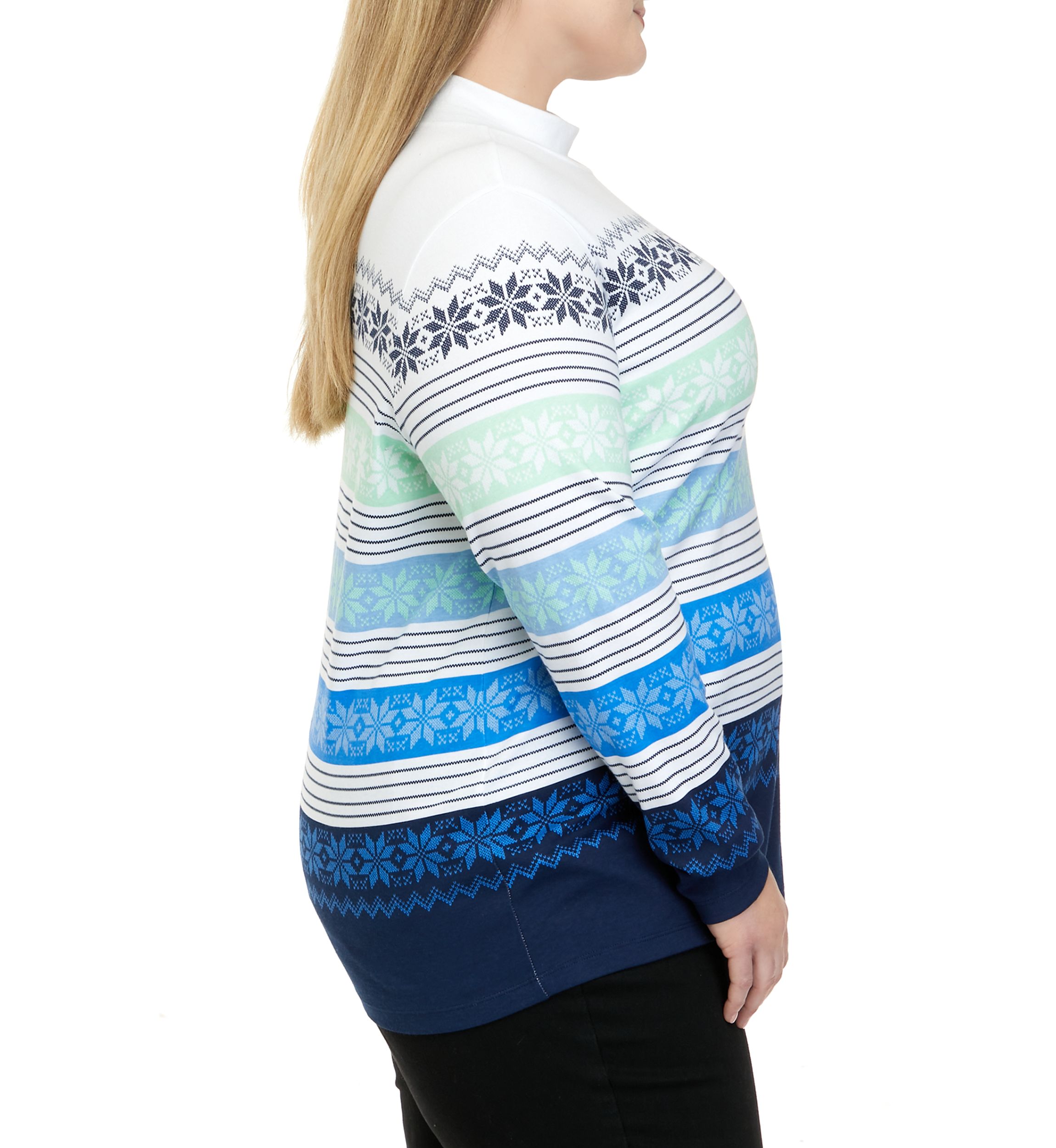 Plus Size Long Sleeve Mock Neck Placement Top