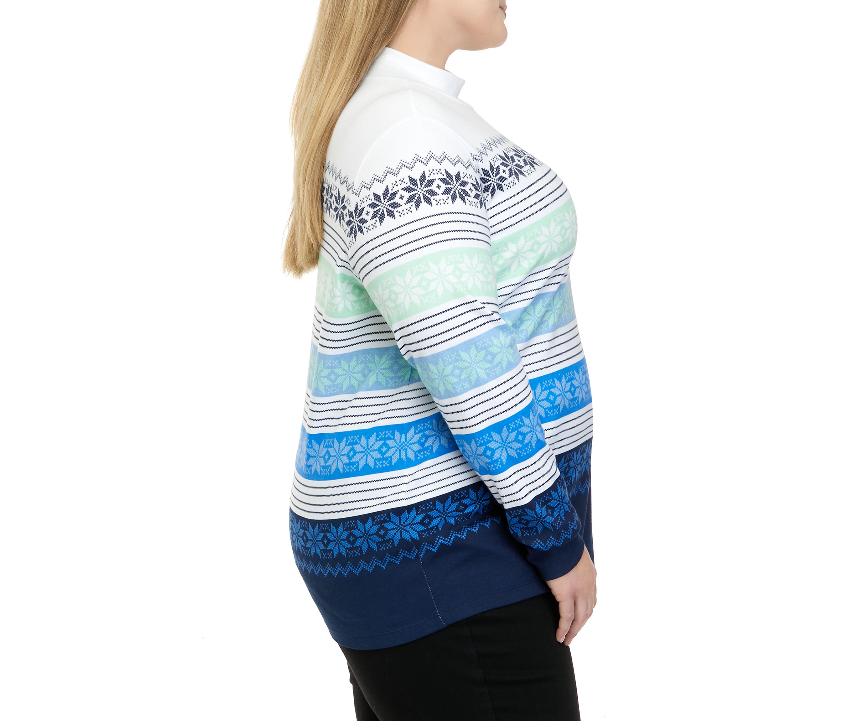 Plus Size Long Sleeve Mock Neck Placement Top