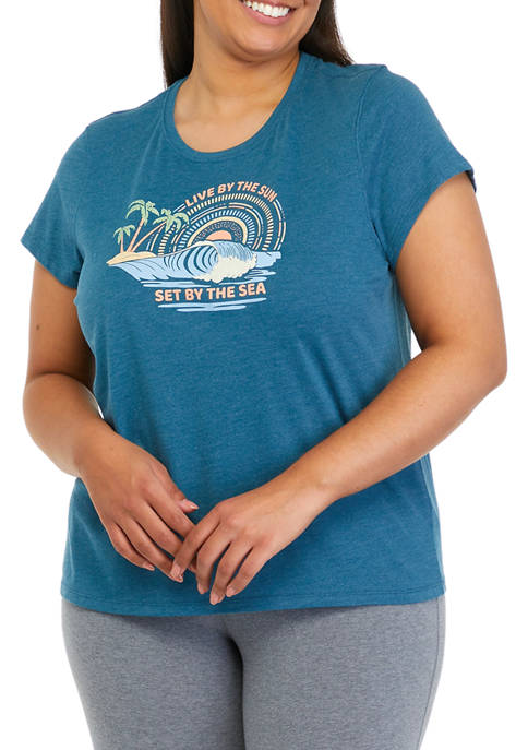 Plus Size Short Sleeve Sun and Sea Graphic T-Shirt