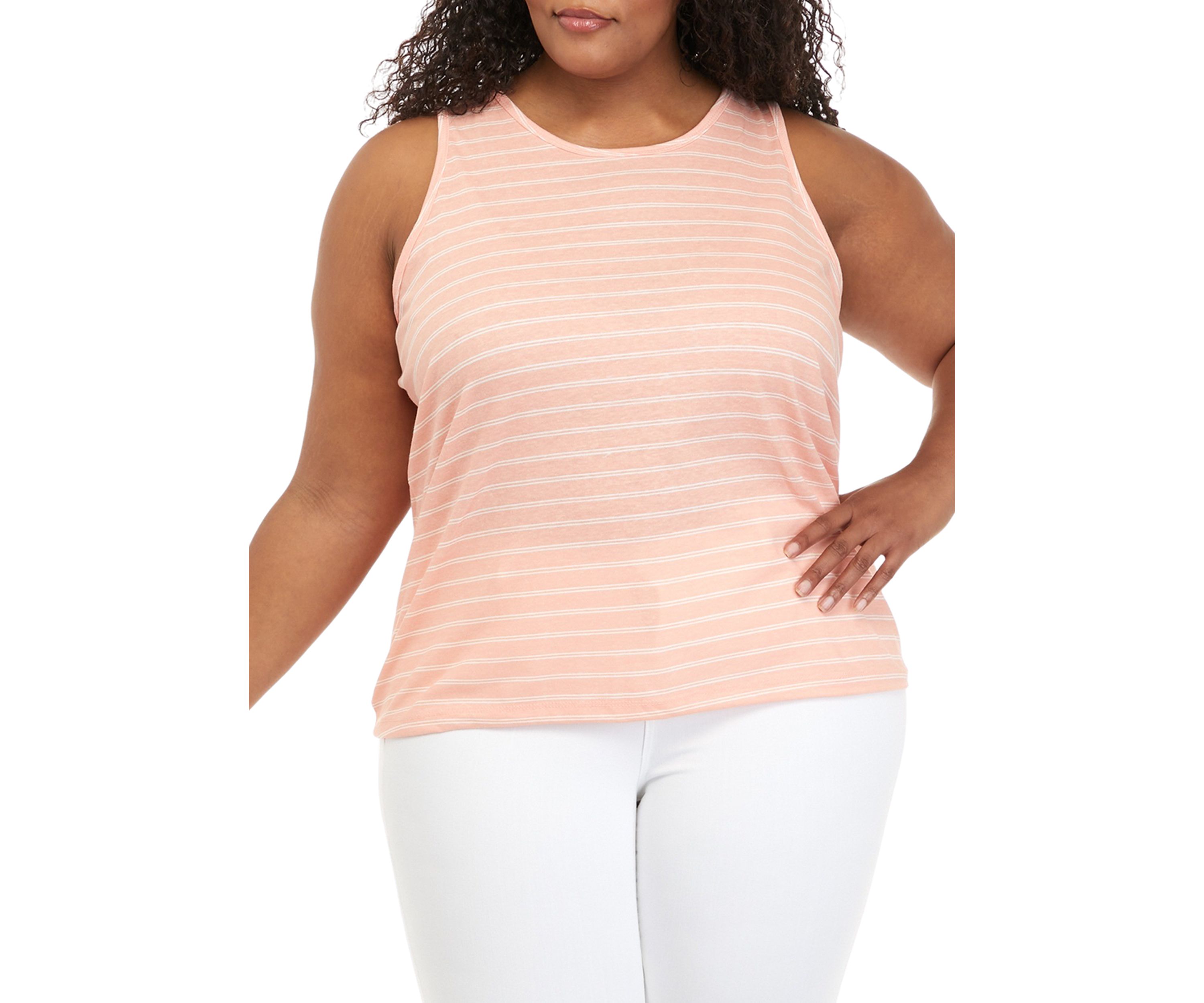Plus Size Striped Scoop Neck Tank Top 