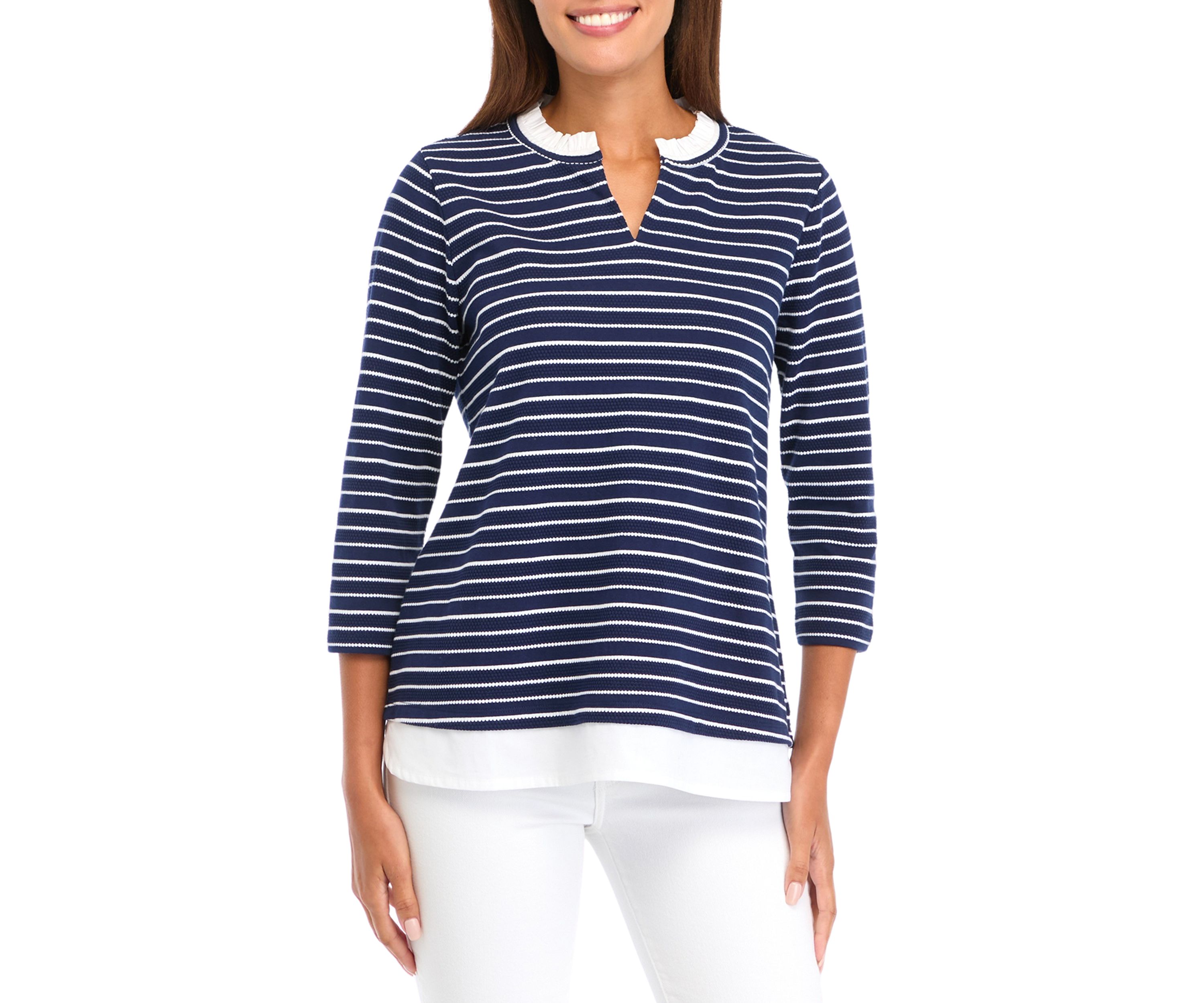 Petite Ottoman Stripe 2Fer Top 