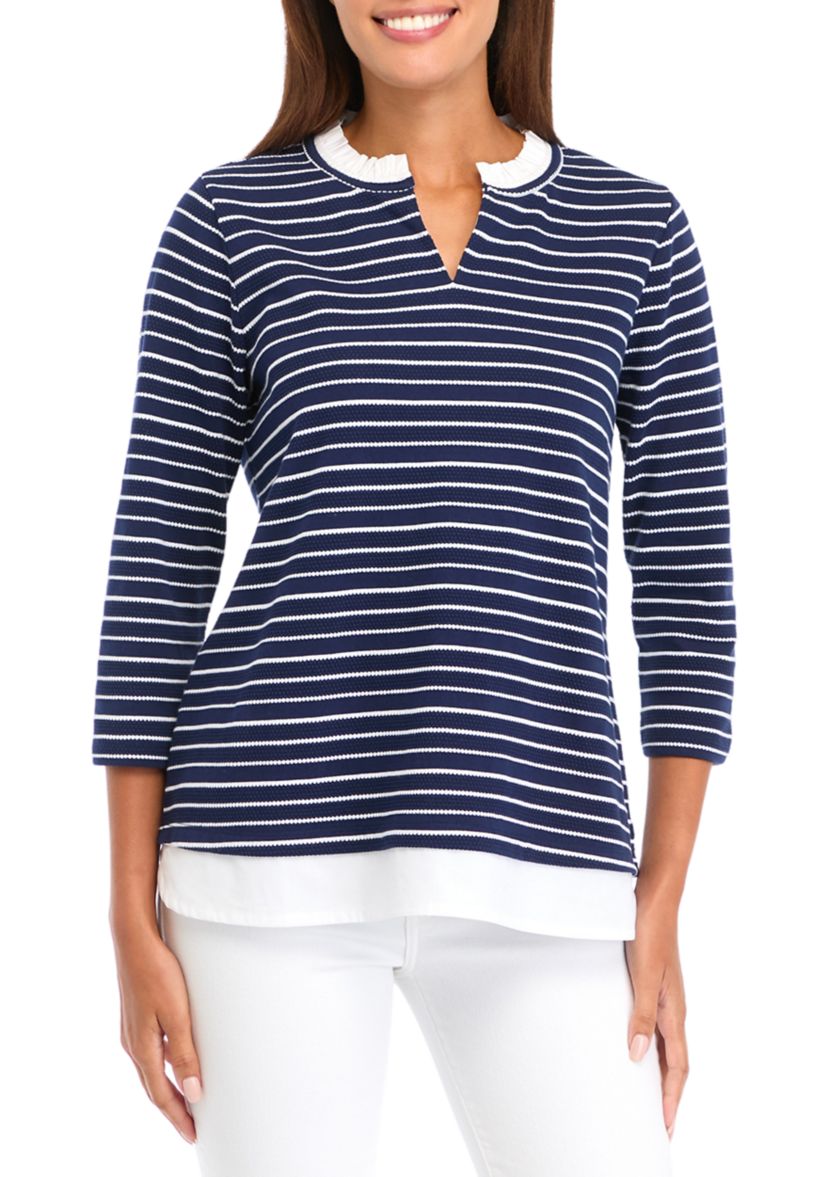 Petite Ottoman Stripe 2Fer Top 