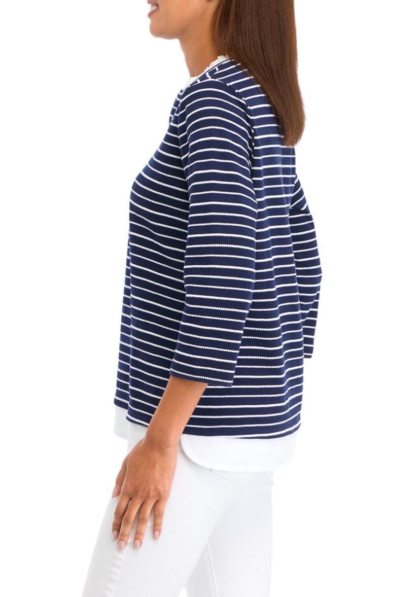 Petite Ottoman Stripe 2Fer Top 