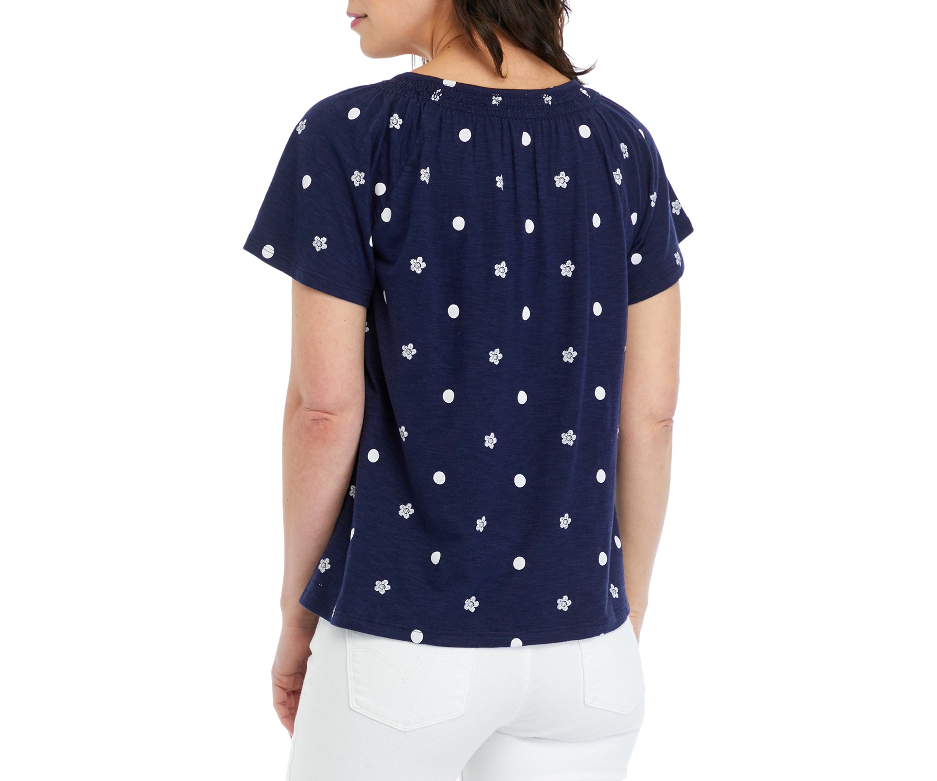 Petite Short Sleeve Smock Neck Printed Top