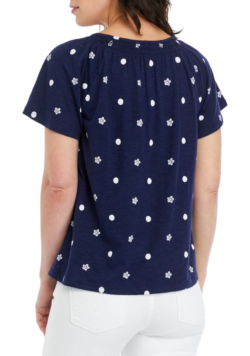 Petite Short Sleeve Smock Neck Printed Top