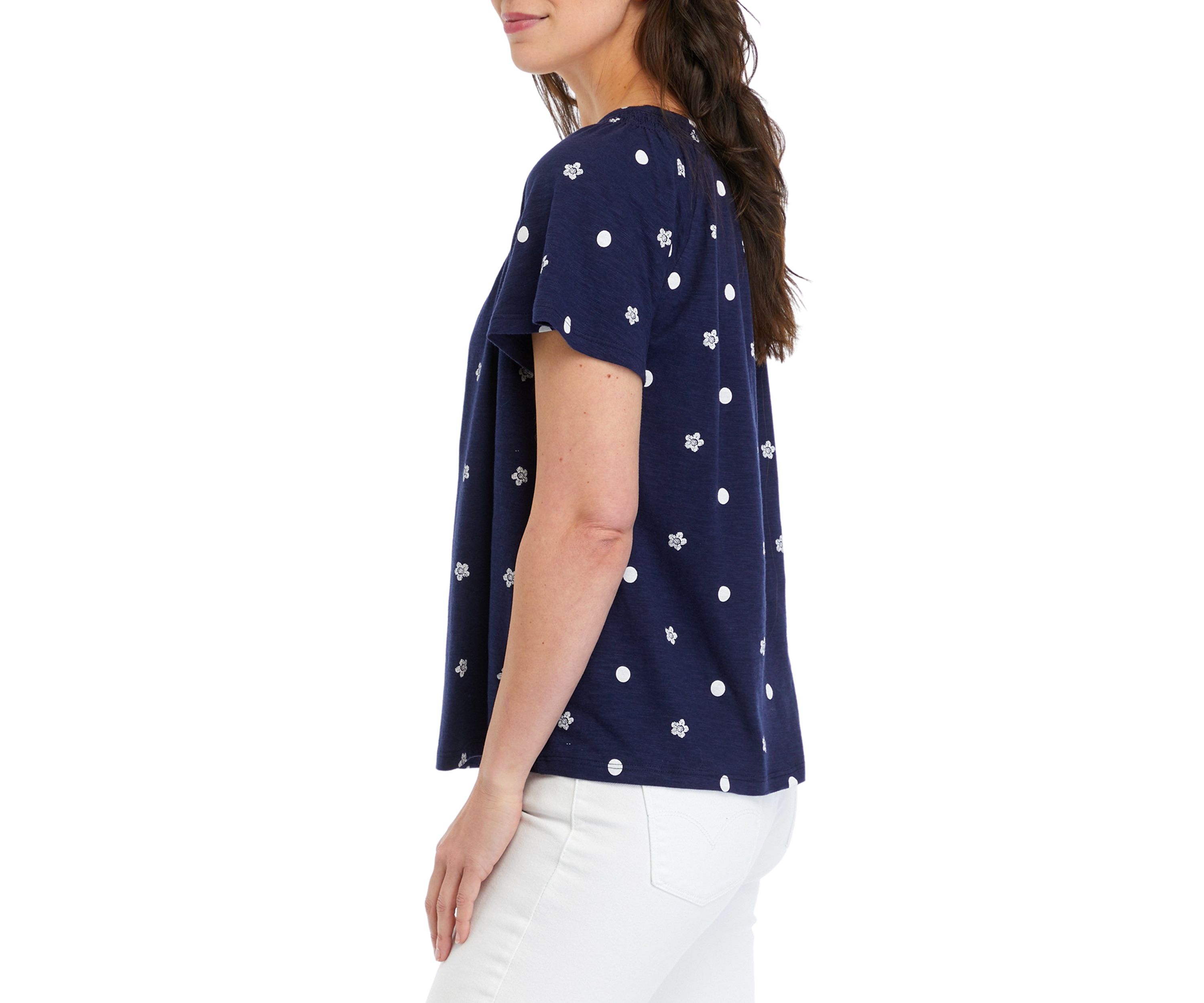 Petite Short Sleeve Smock Neck Printed Top
