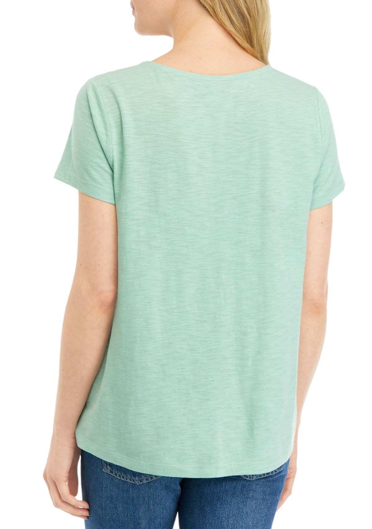 Petite Short Sleeve Eyelet Yoke Top 