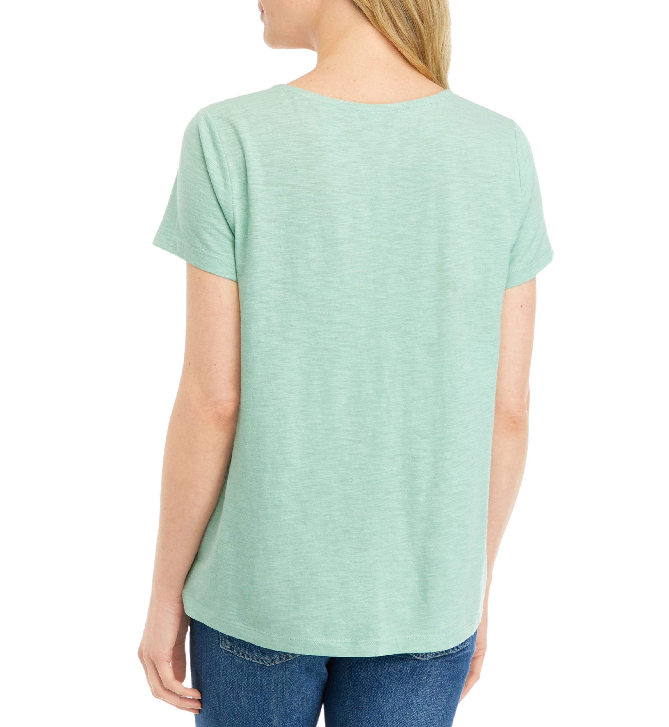 Petite Short Sleeve Eyelet Yoke Top 