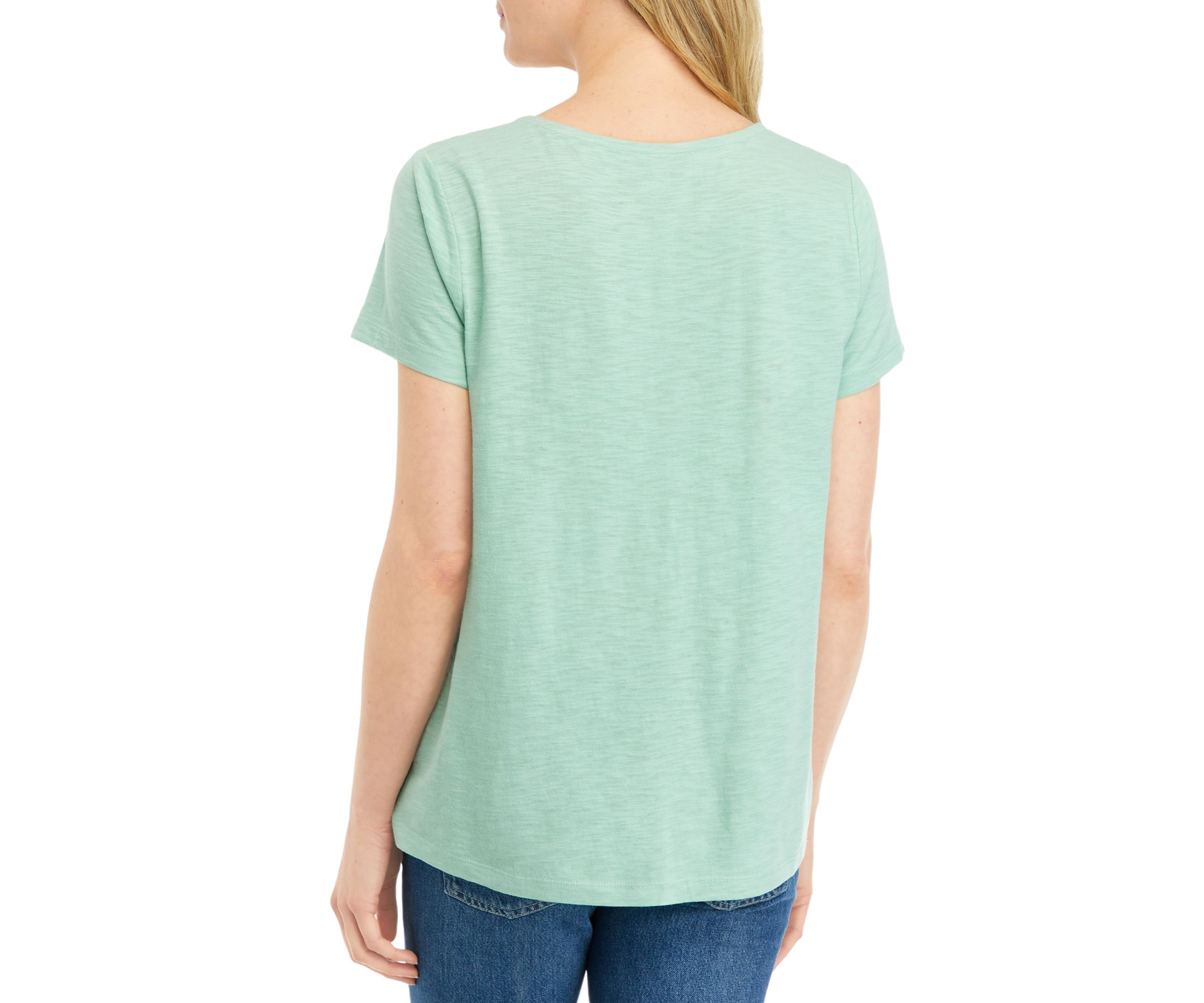 Petite Short Sleeve Eyelet Yoke Top 