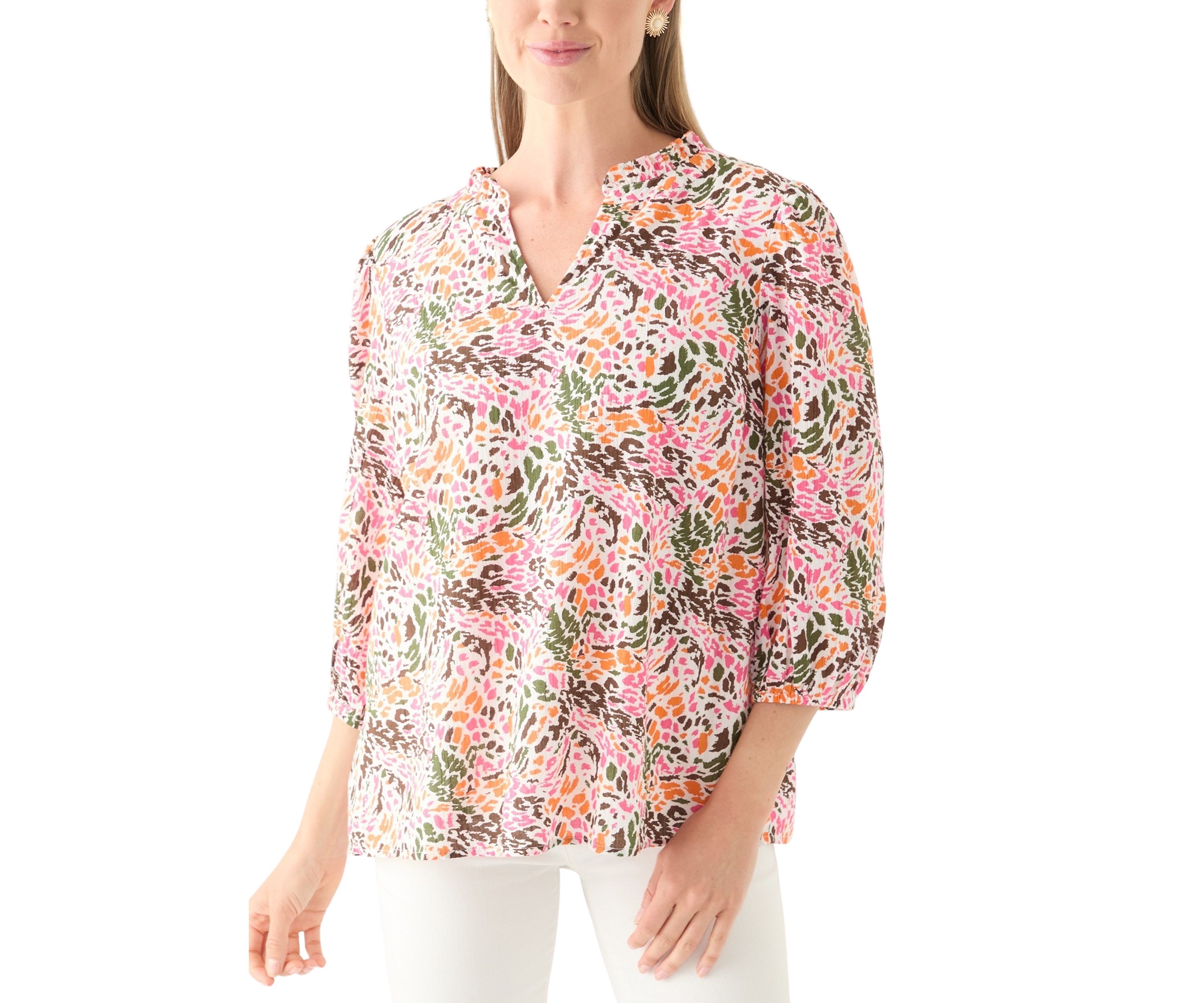 Petite Textured Woven Peasant Blouse