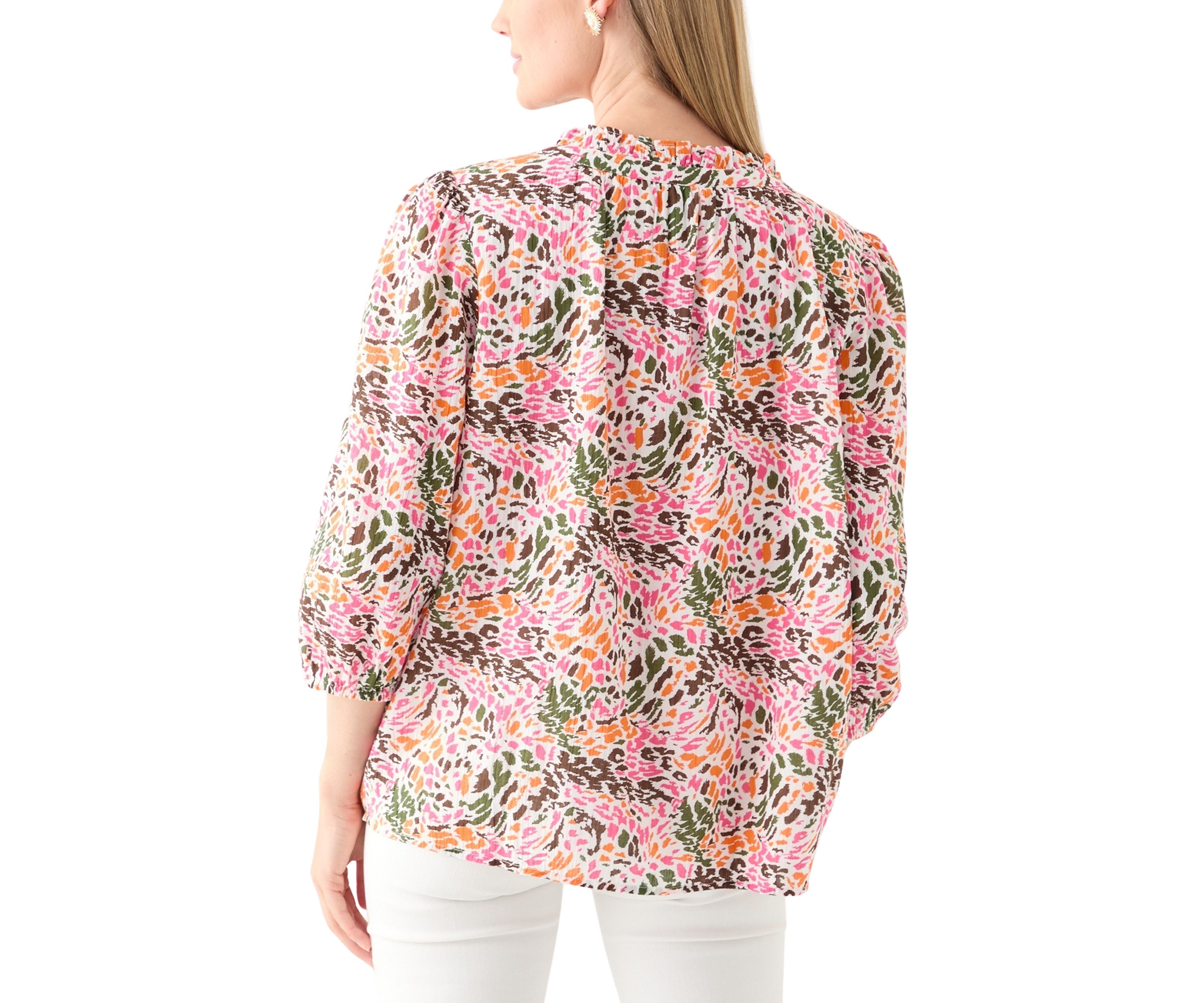 Petite Textured Woven Peasant Blouse