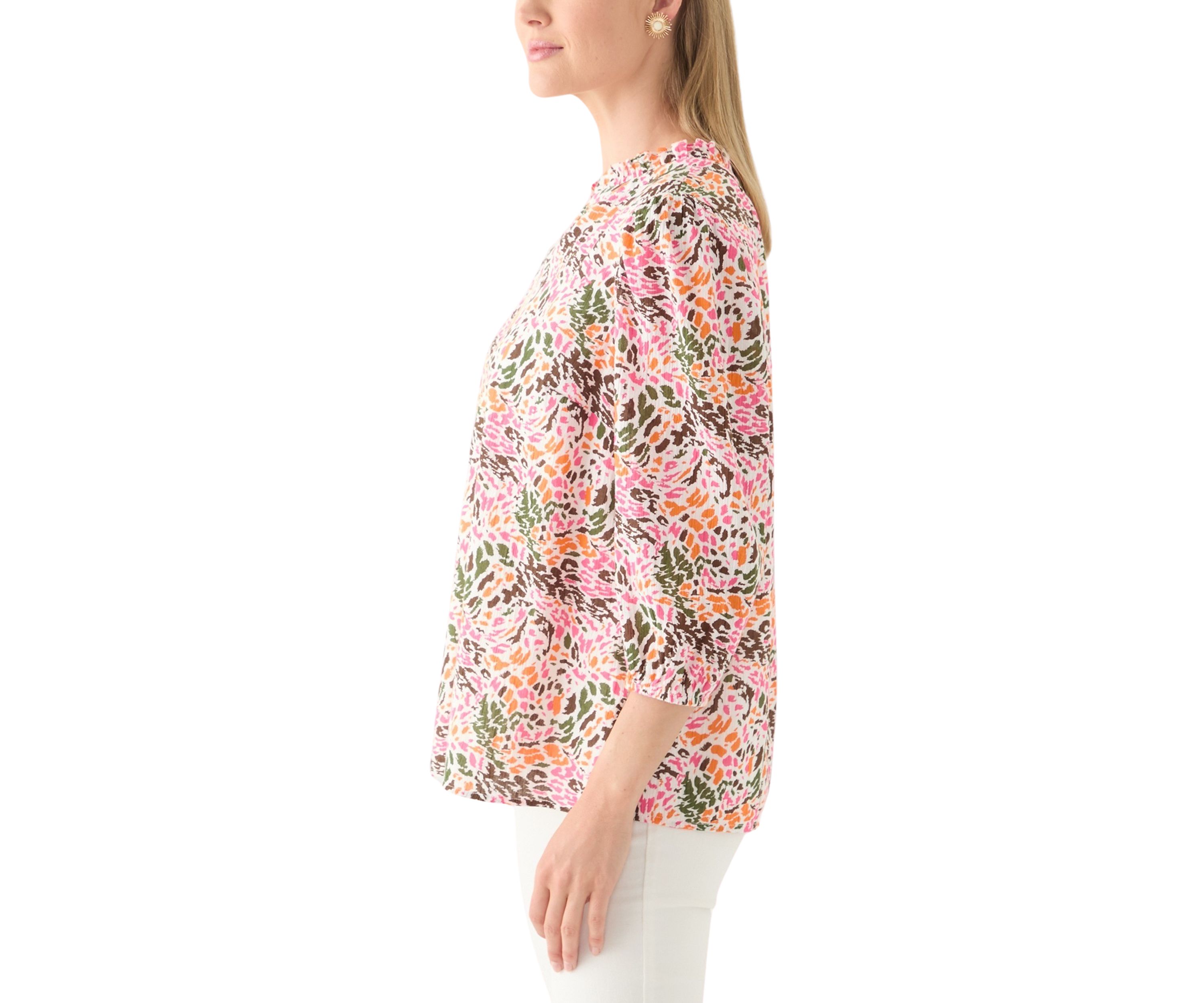 Petite Textured Woven Peasant Blouse