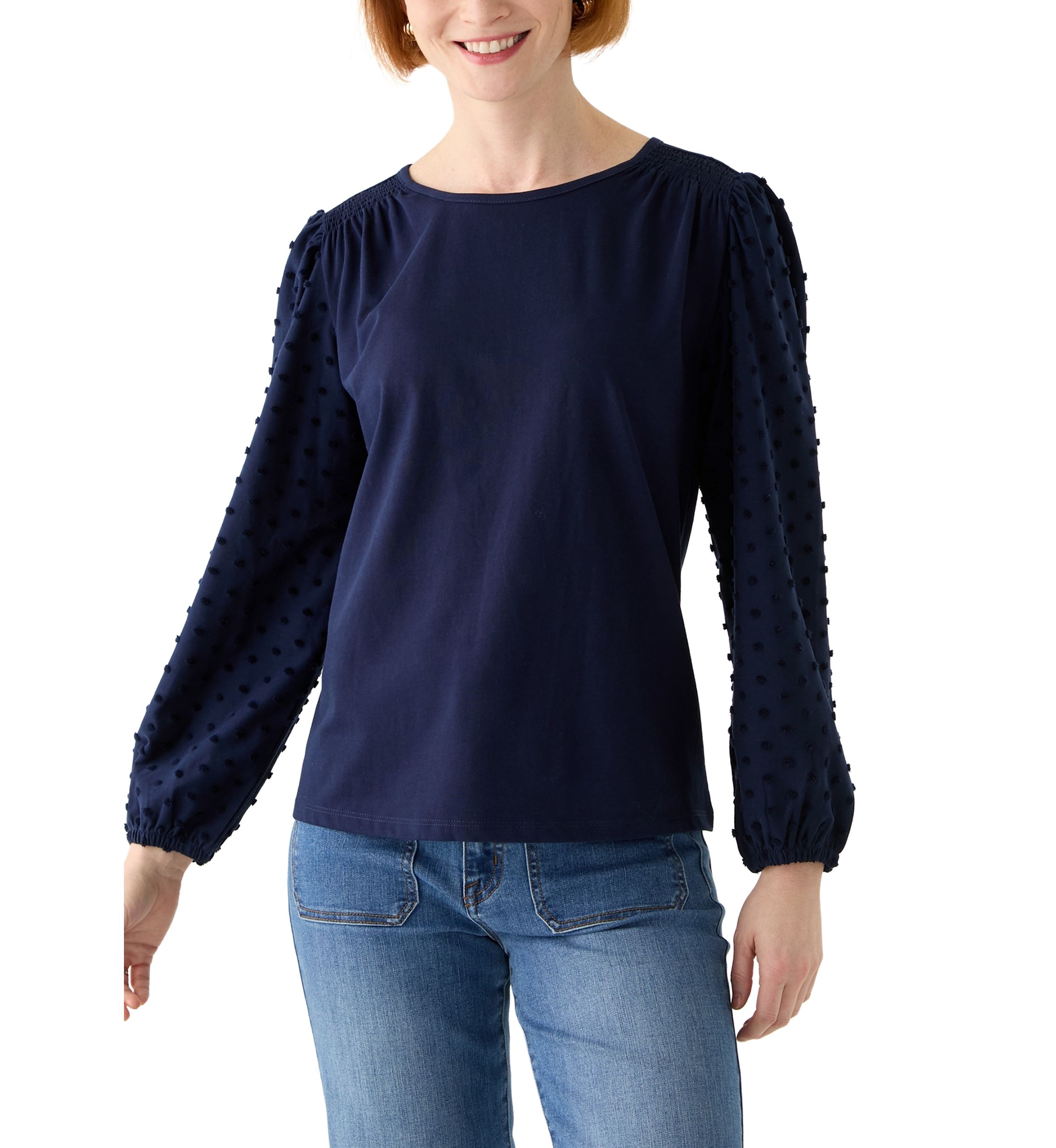 Petite Puff Sleeve Textured Knit Top