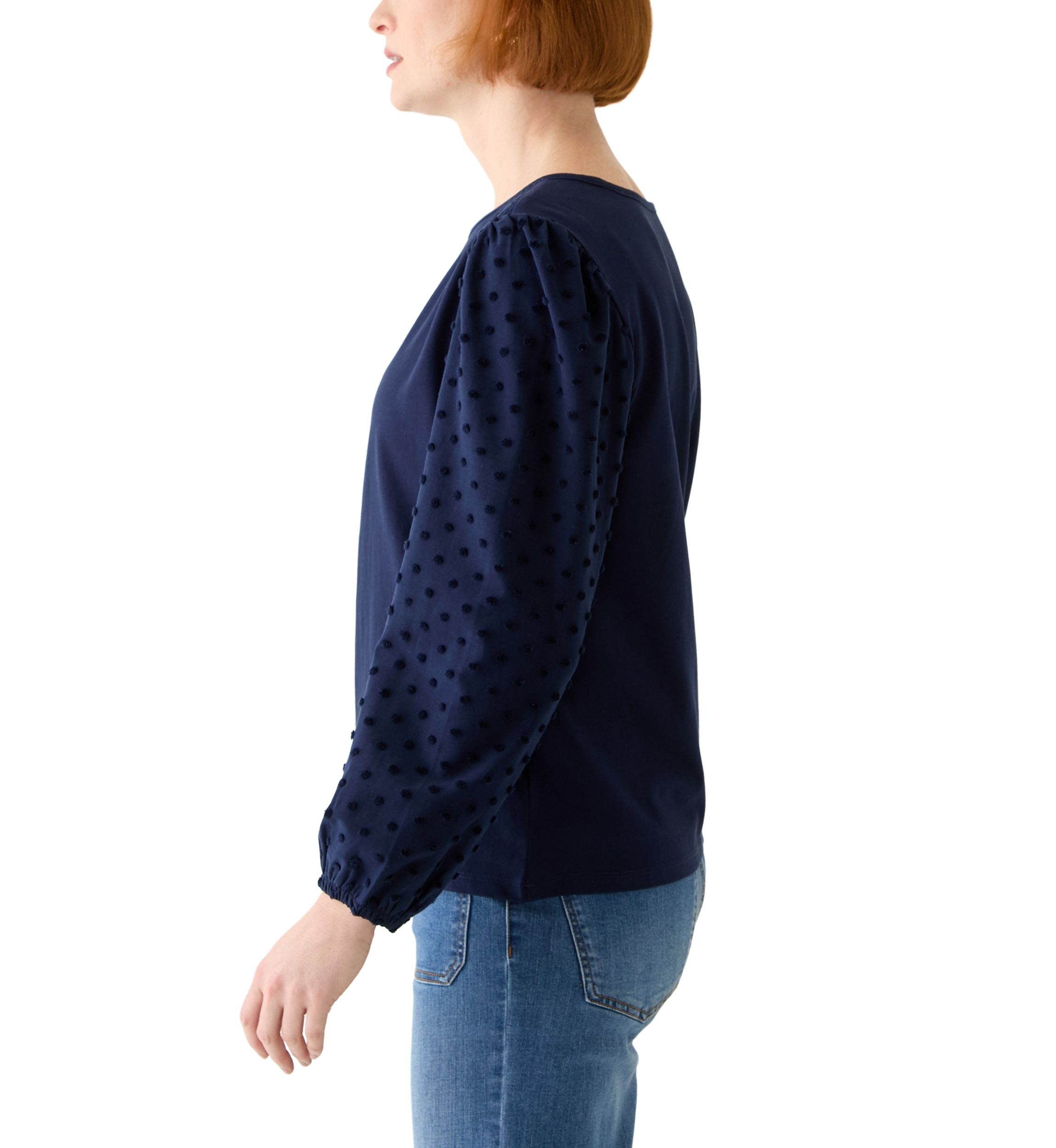 Petite Puff Sleeve Textured Knit Top
