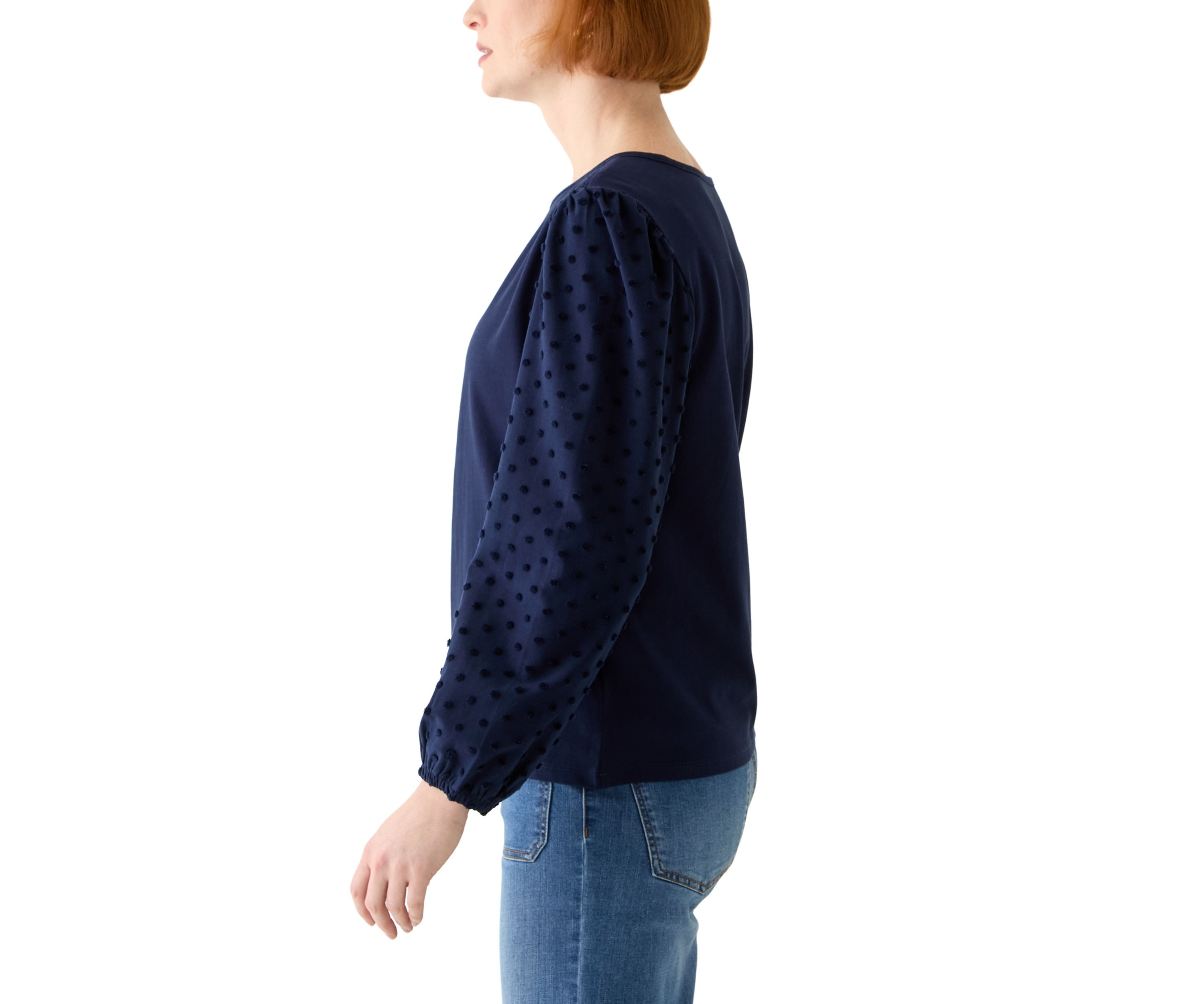 Petite Puff Sleeve Textured Knit Top