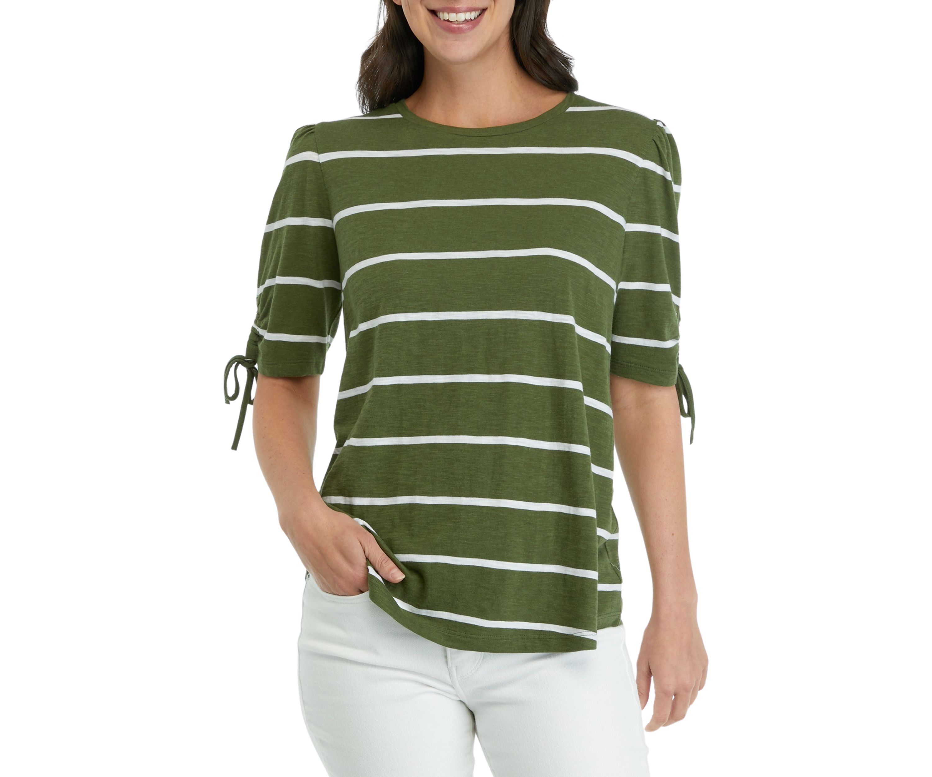 Womens Tie Sleeve Yarn Dyed Top