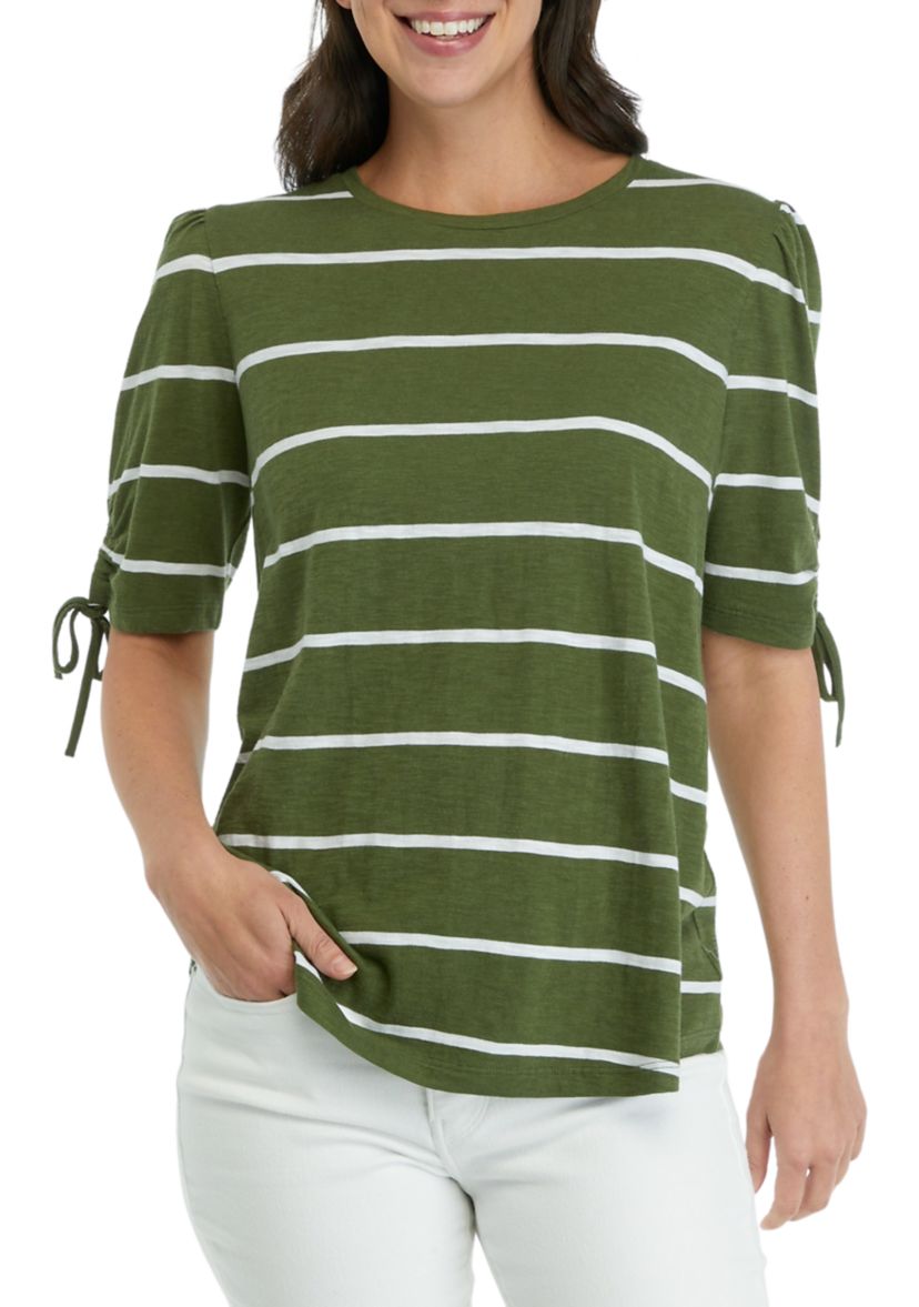 Womens Tie Sleeve Yarn Dyed Top