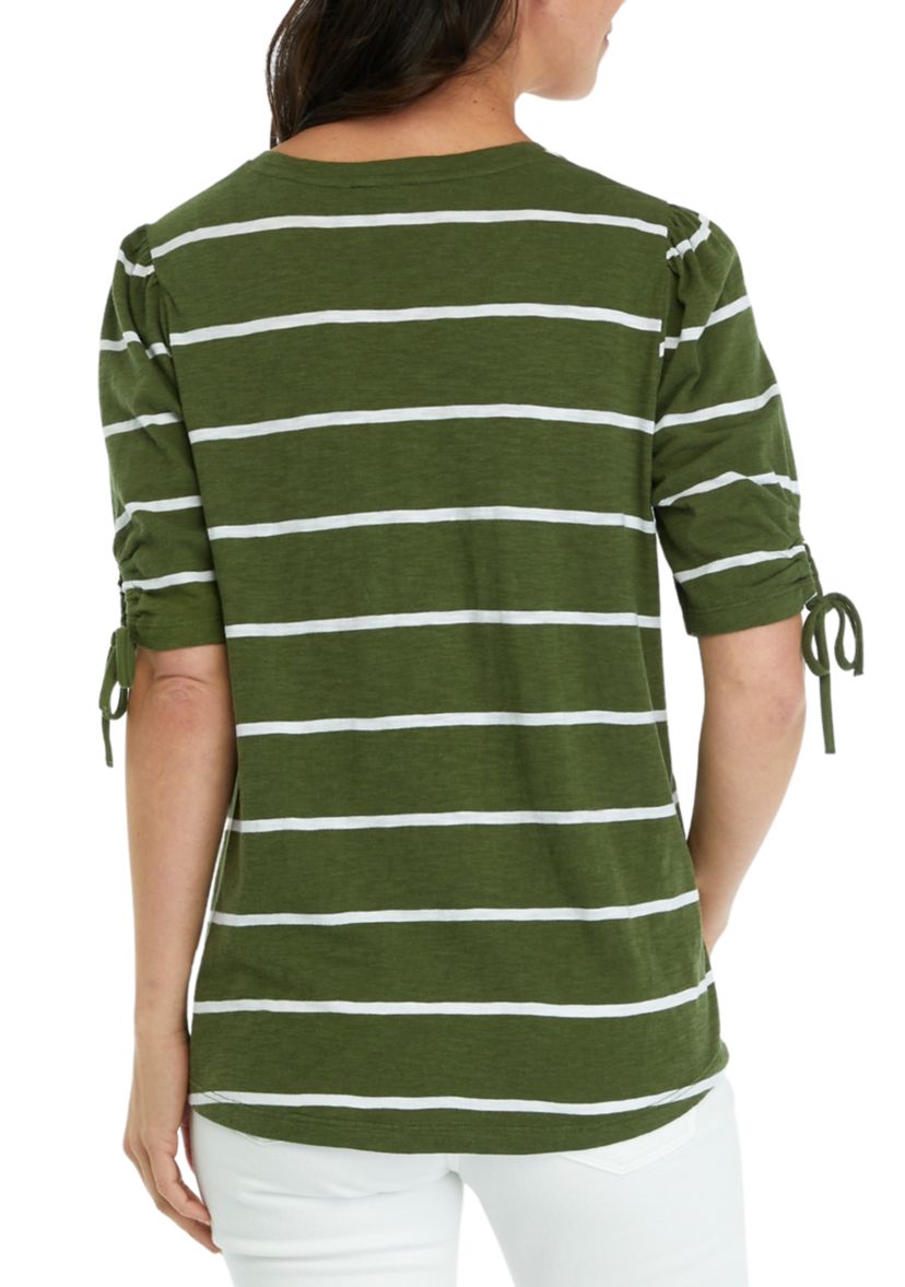 Womens Tie Sleeve Yarn Dyed Top