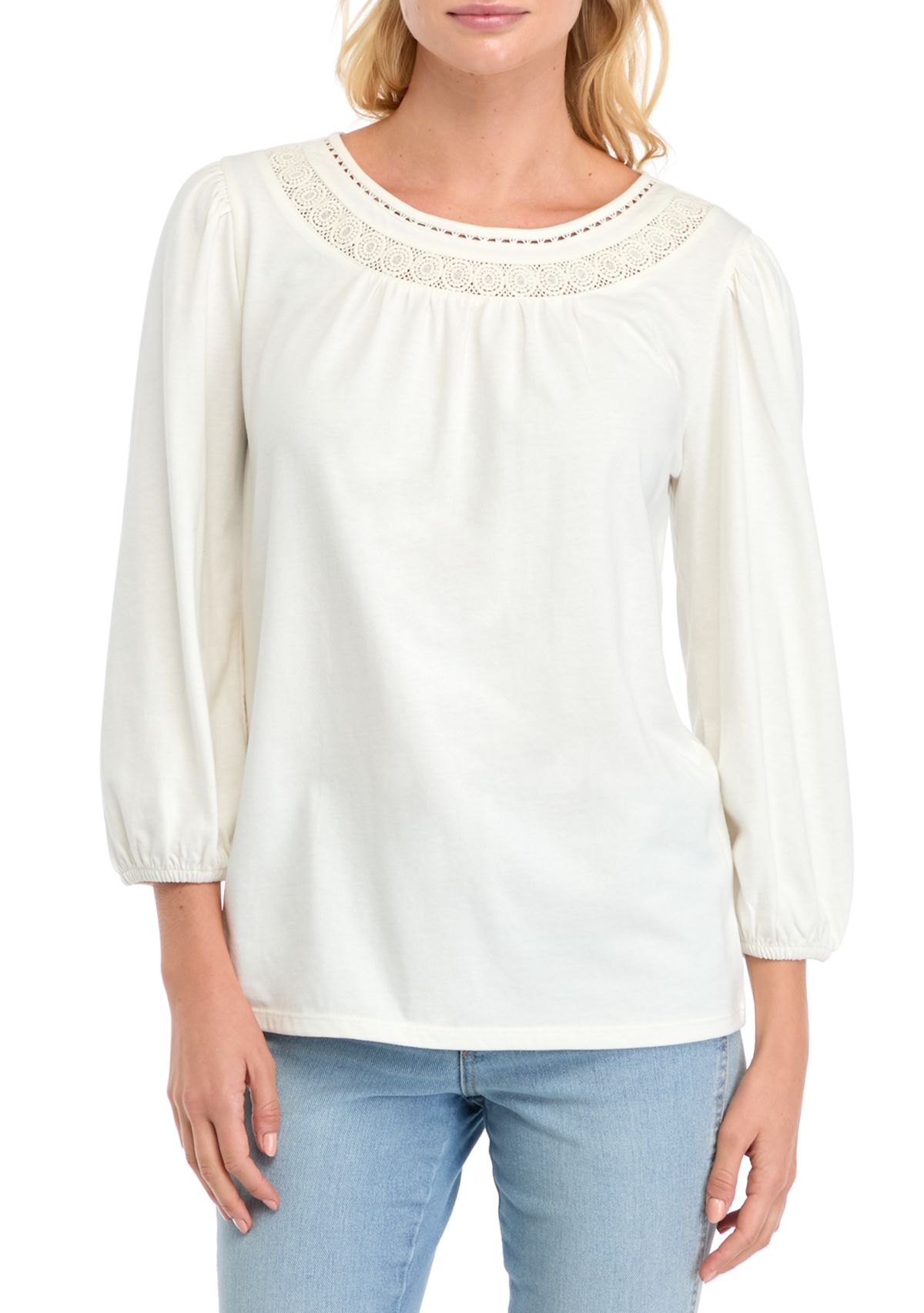Womens 3/4 Sleeve Knit Peasant Top
