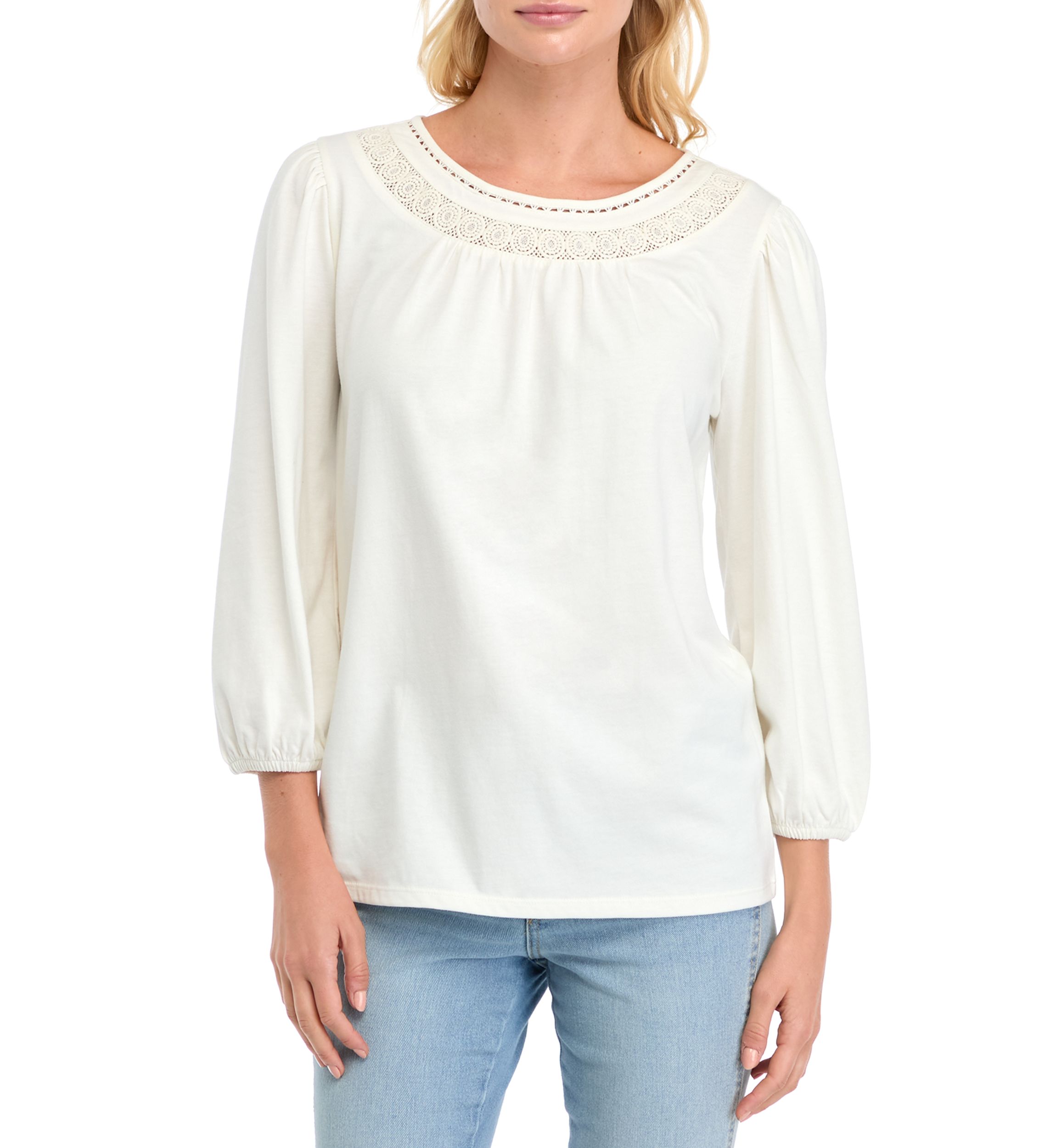 Womens 3/4 Sleeve Knit Peasant Top