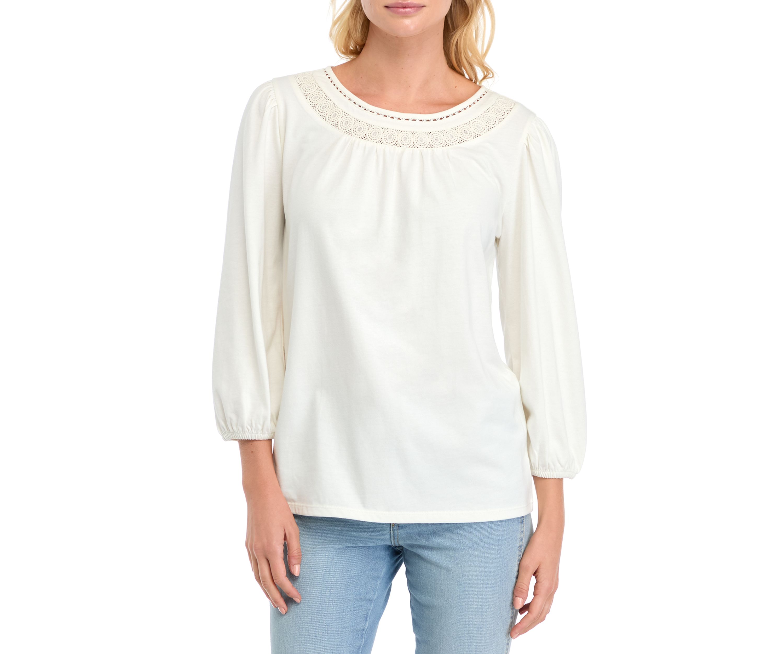 Womens 3/4 Sleeve Knit Peasant Top