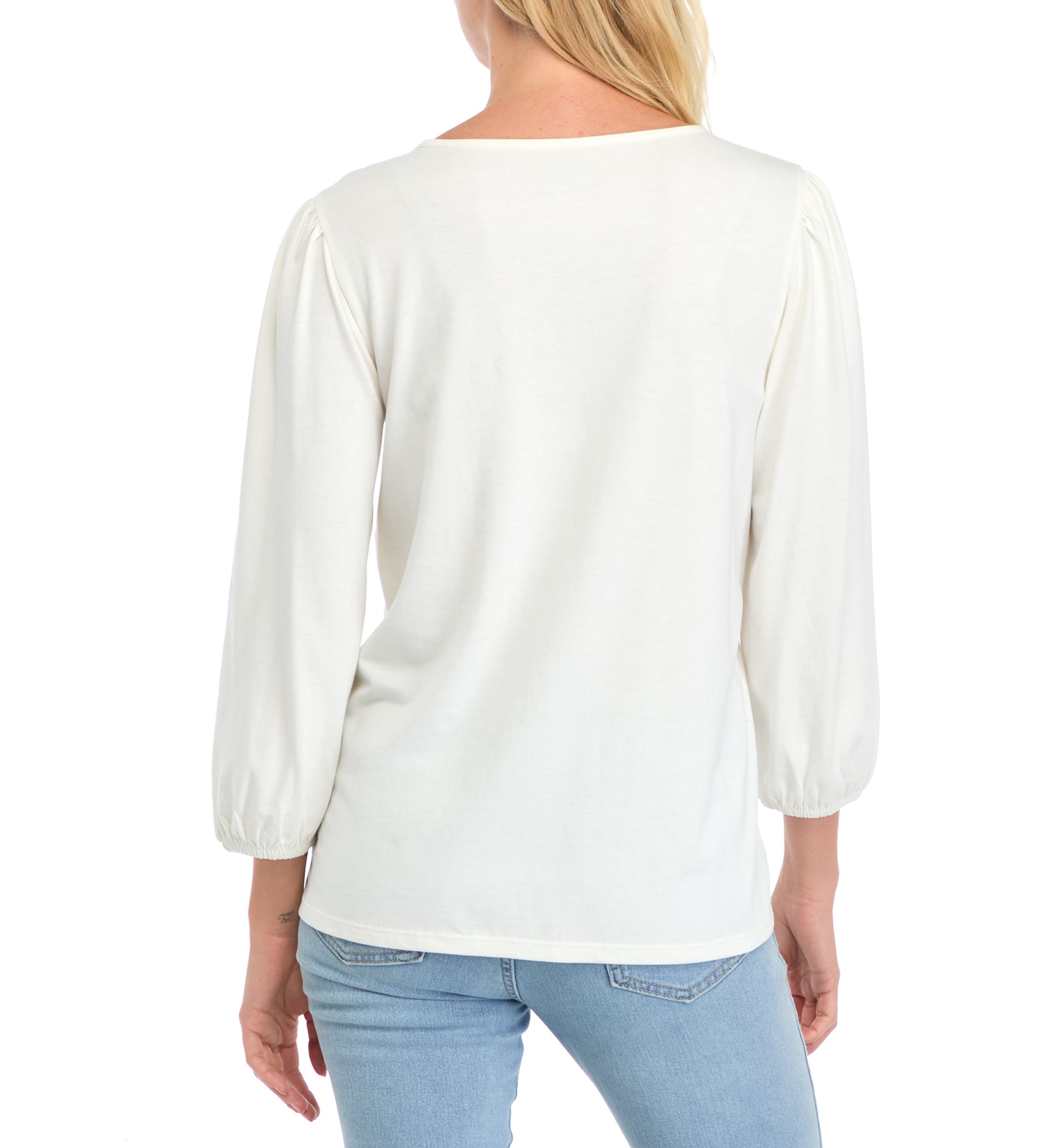 Womens 3/4 Sleeve Knit Peasant Top
