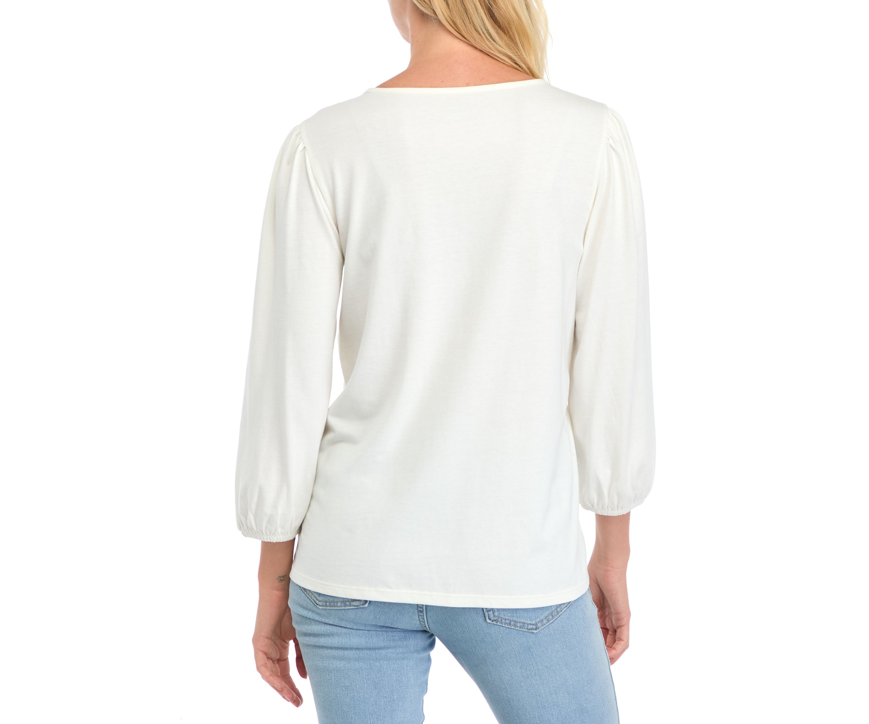 Womens 3/4 Sleeve Knit Peasant Top