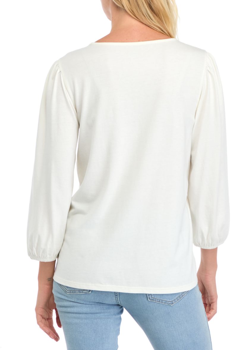 Womens 3/4 Sleeve Knit Peasant Top