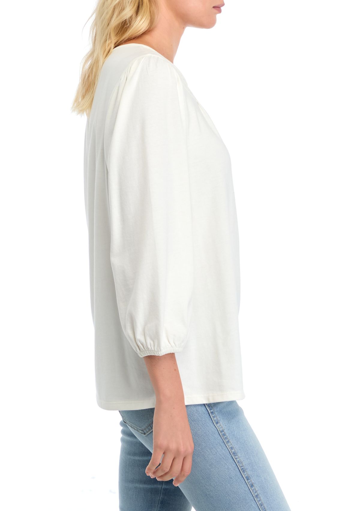 Womens 3/4 Sleeve Knit Peasant Top