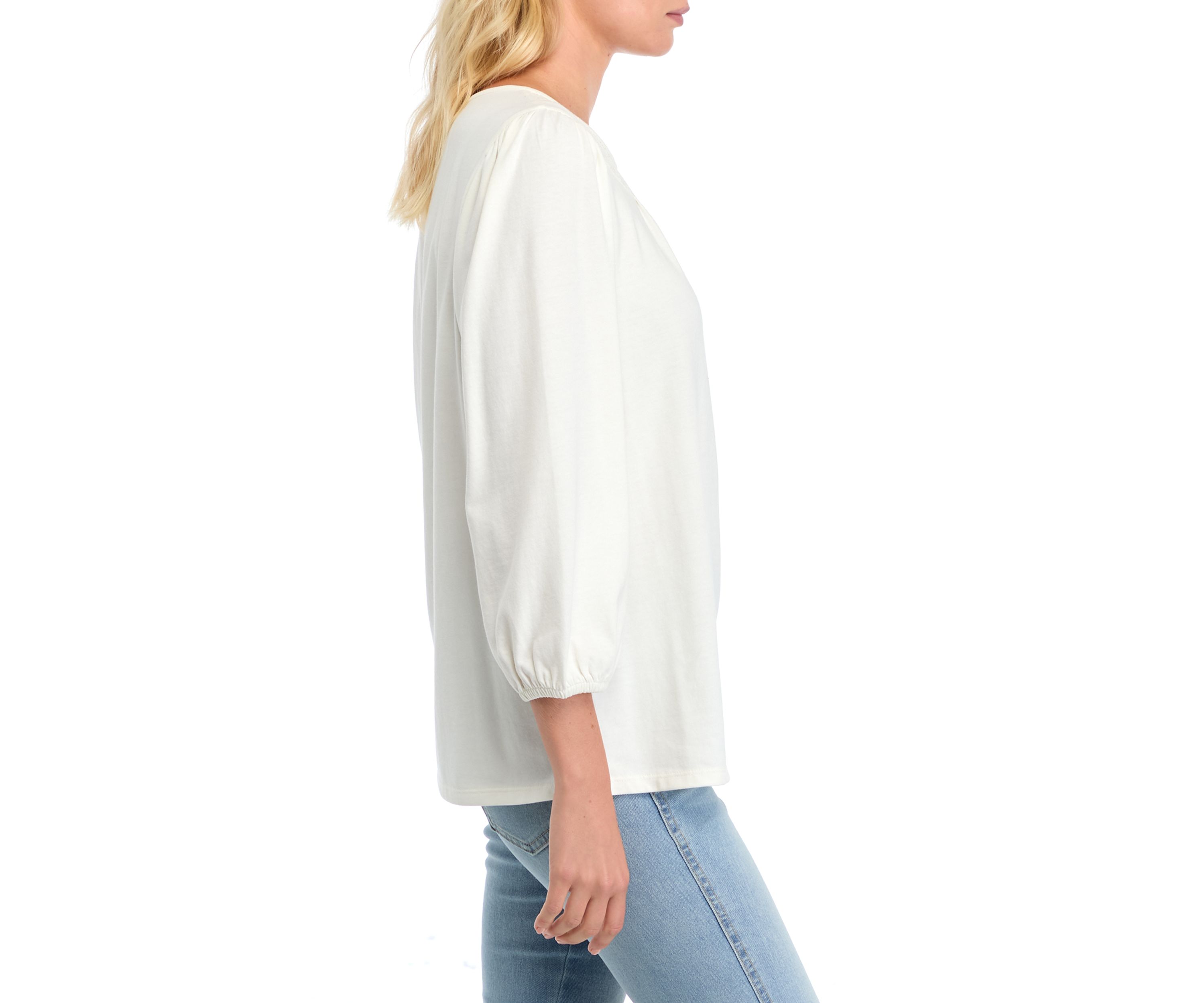 Womens 3/4 Sleeve Knit Peasant Top