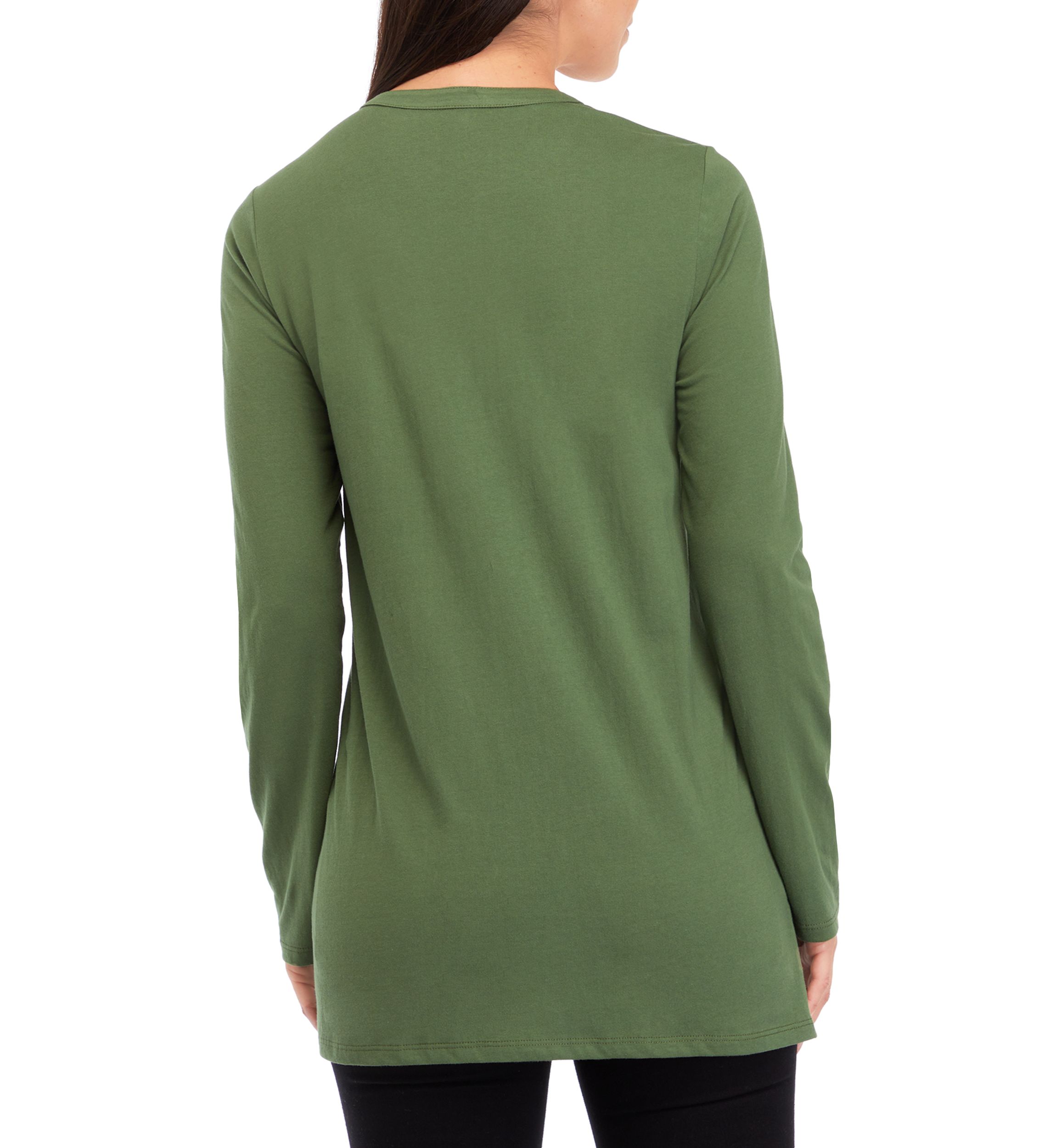 Womens Long Sleeve Split Neck Tunic Top