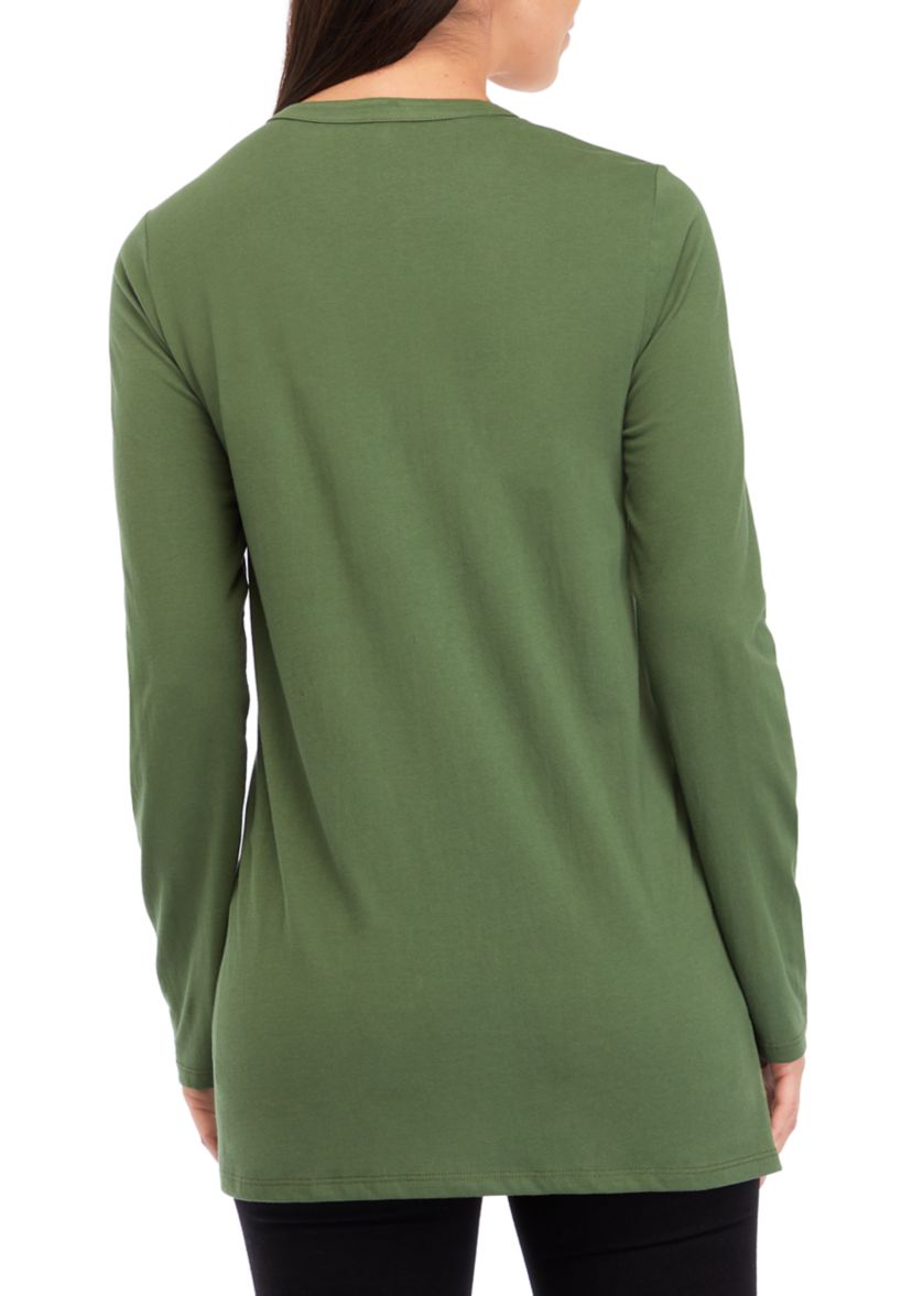Womens Long Sleeve Split Neck Tunic Top