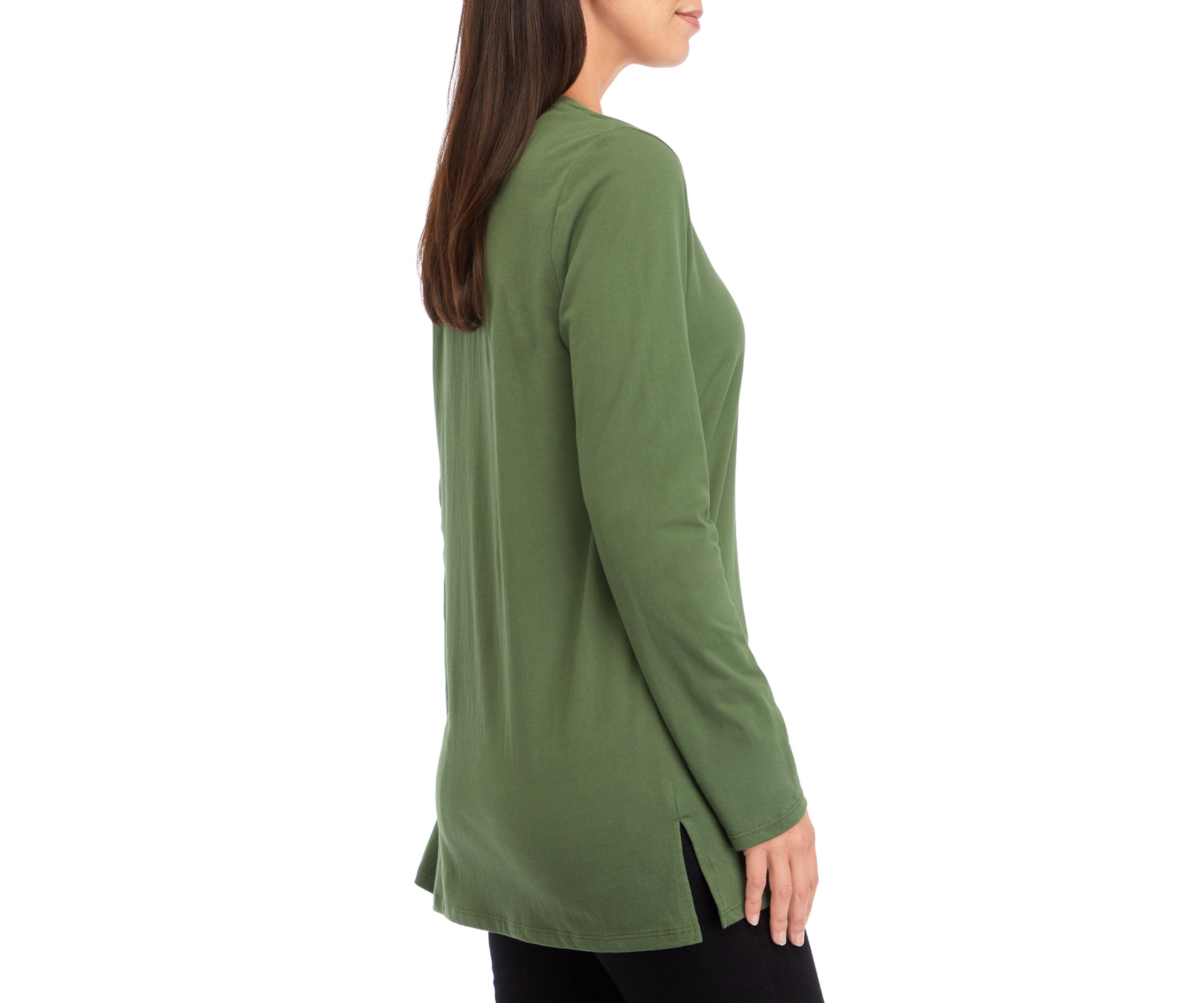 Womens Long Sleeve Split Neck Tunic Top