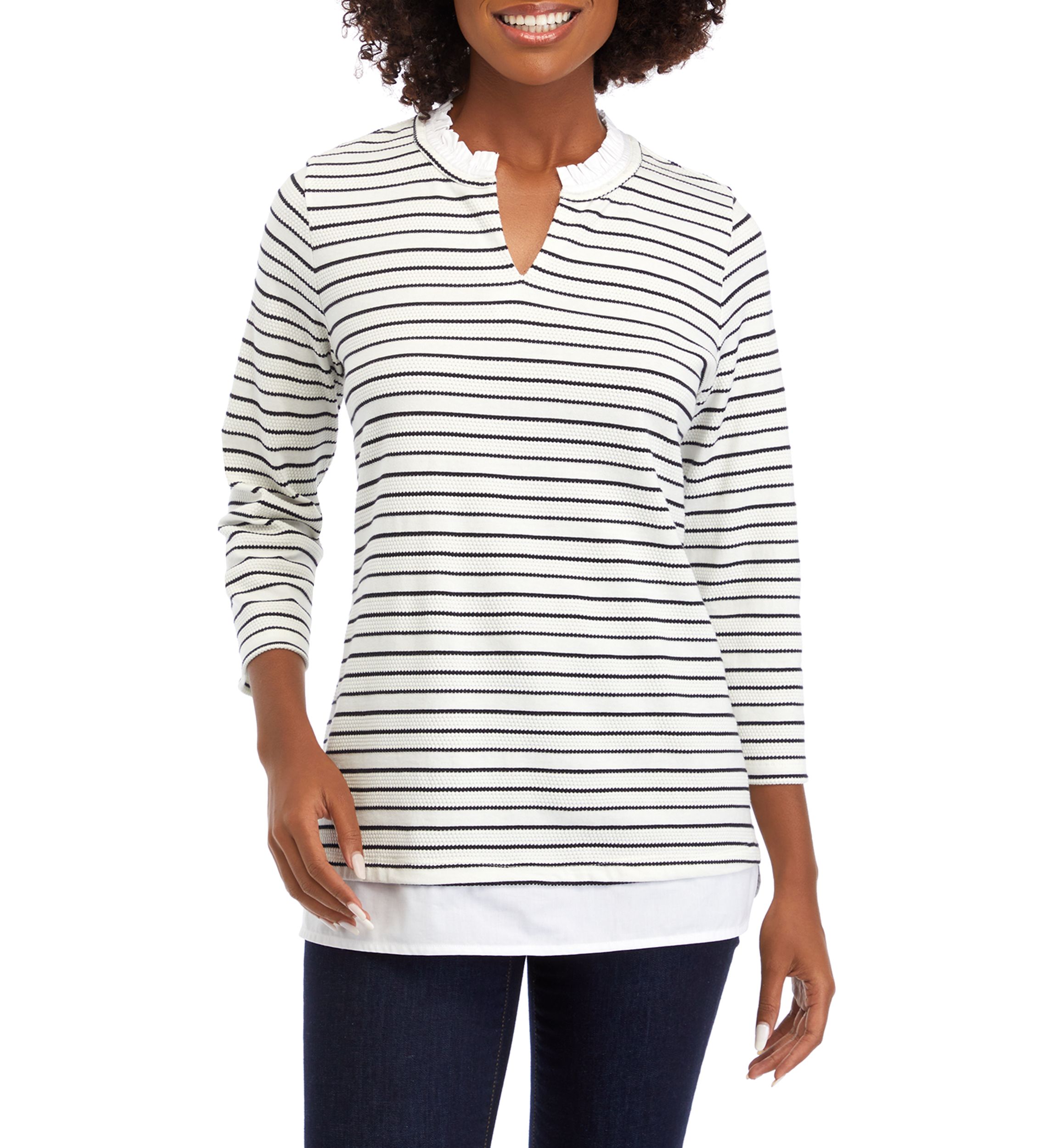 Womens 2Fer Ottoman Stripe Shirt