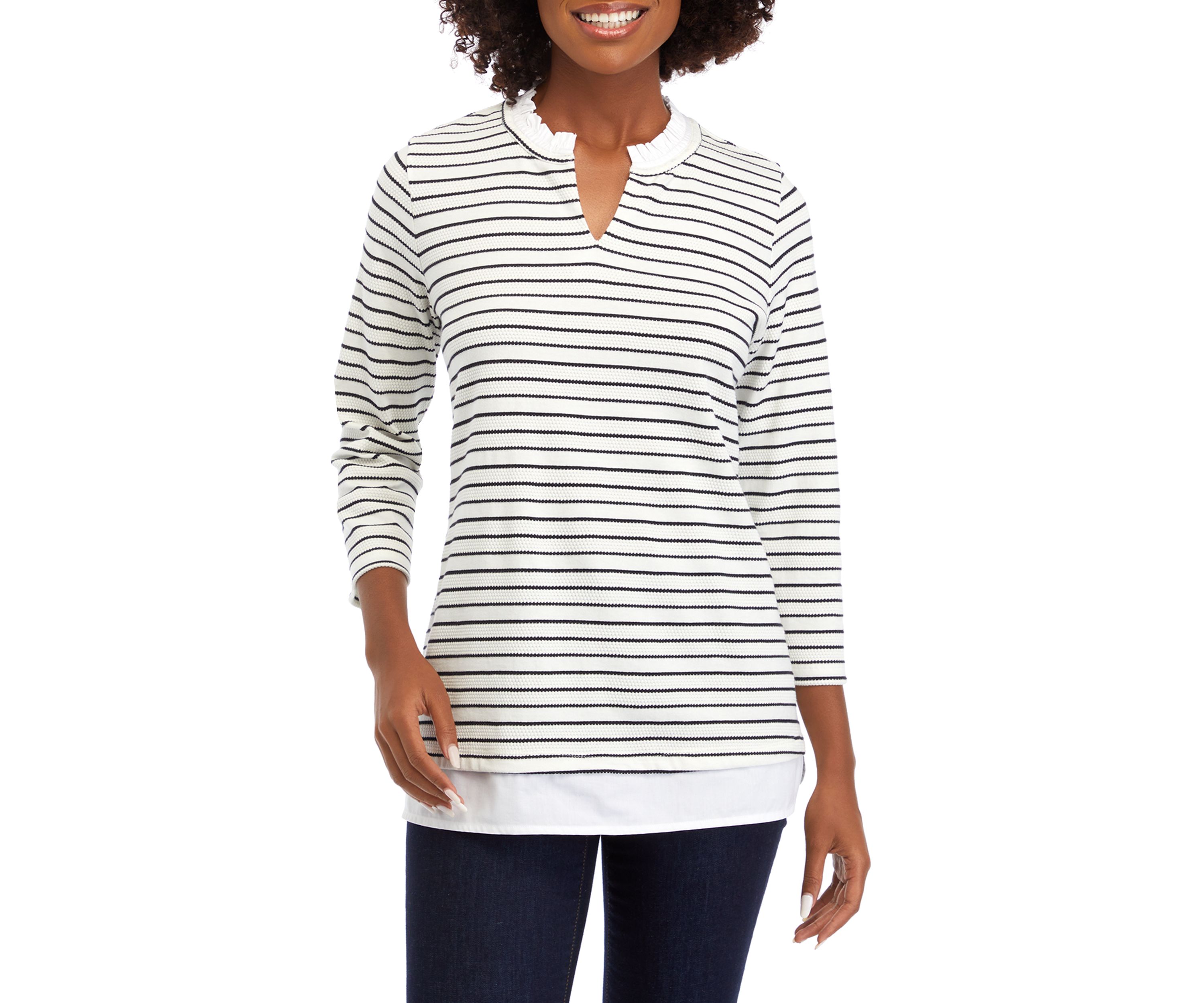 Womens 2Fer Ottoman Stripe Shirt