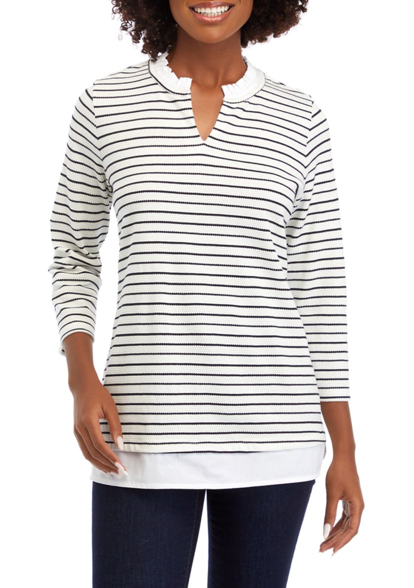 Womens 2Fer Ottoman Stripe Shirt
