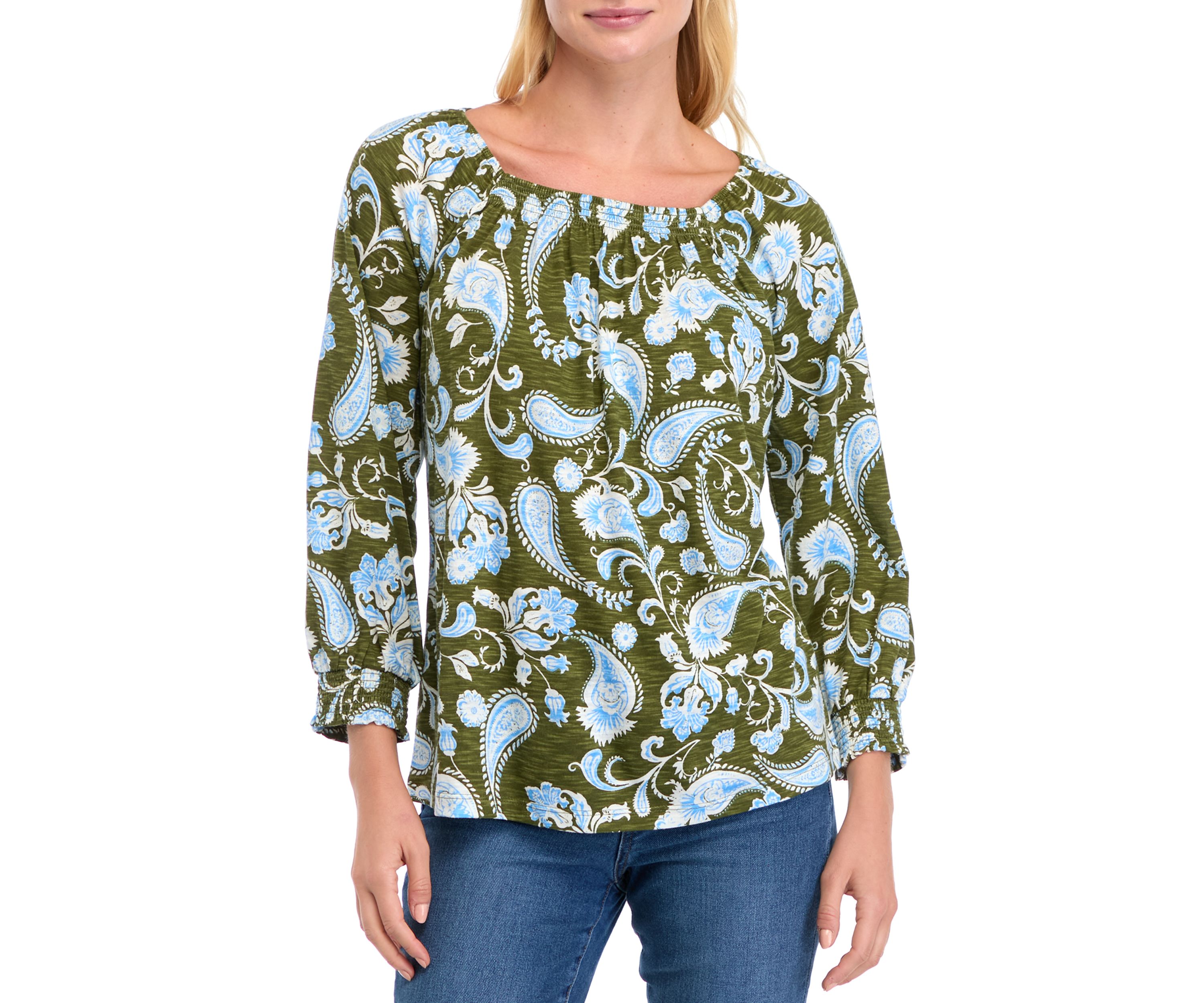 Womens 3/4 Sleeve Square Neck Printed Top 