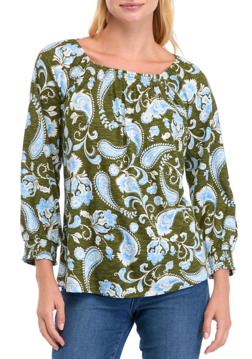 Womens 3/4 Sleeve Square Neck Printed Top 