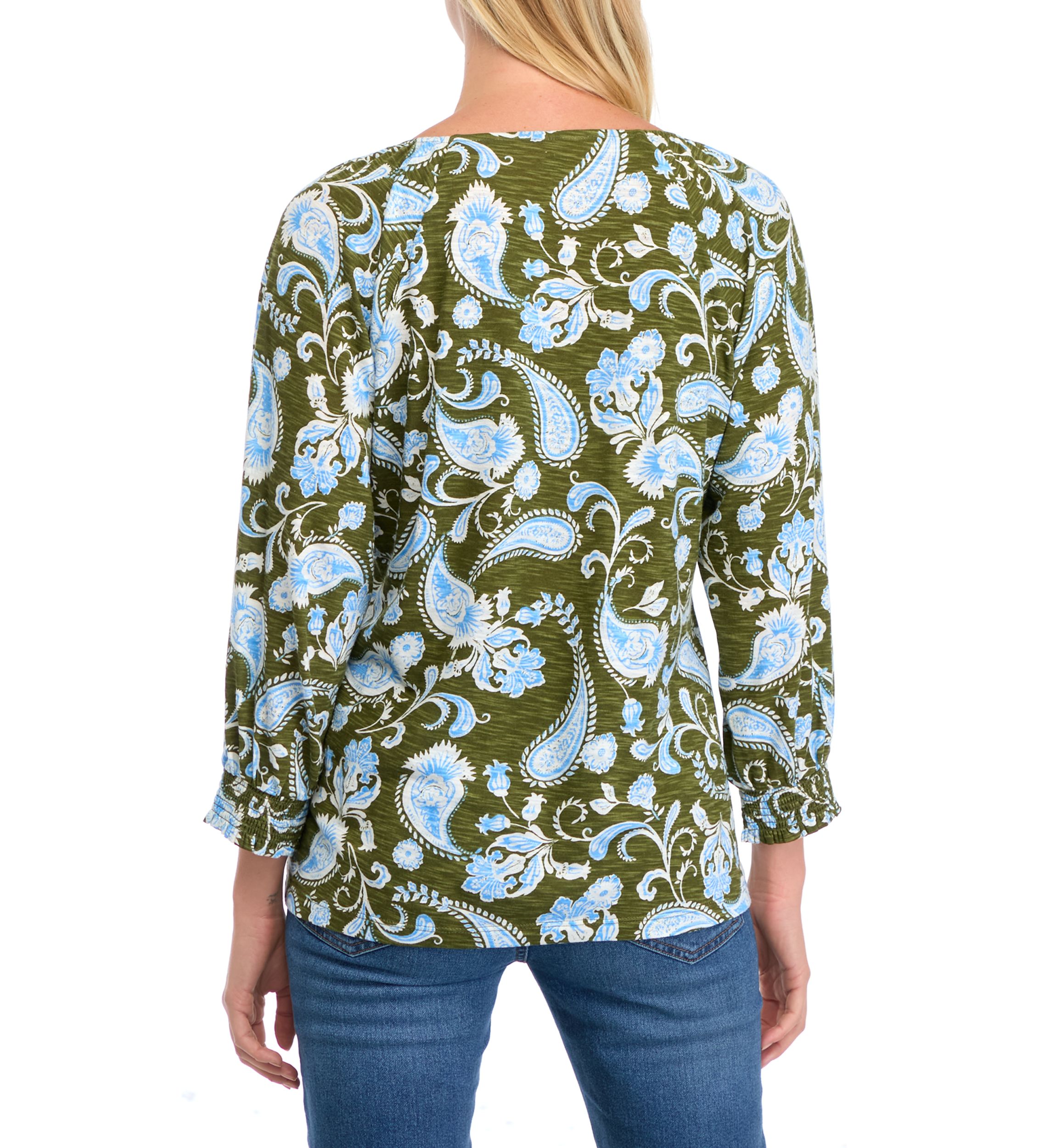 Womens 3/4 Sleeve Square Neck Printed Top 