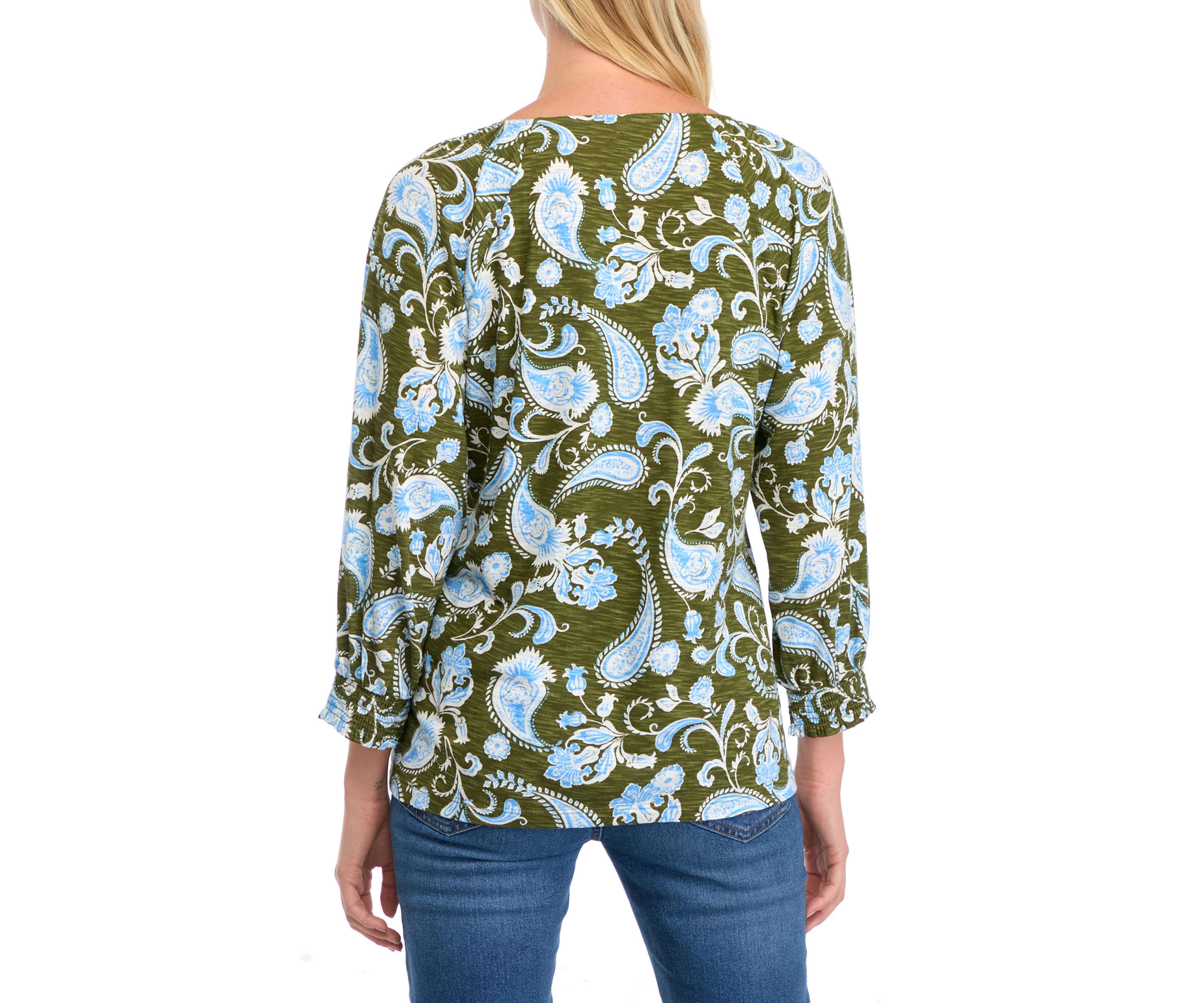 Womens 3/4 Sleeve Square Neck Printed Top 
