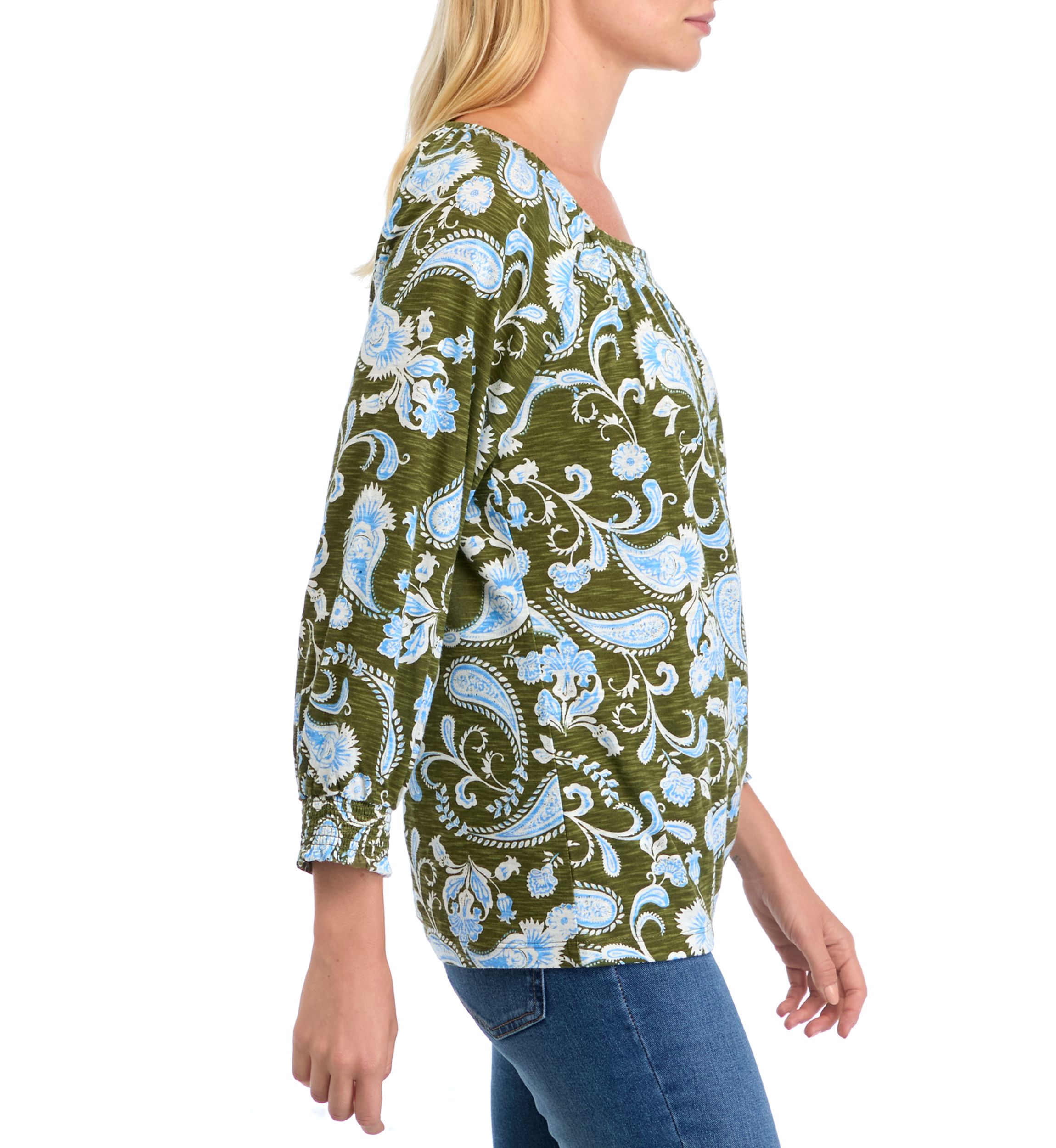 Womens 3/4 Sleeve Square Neck Printed Top 