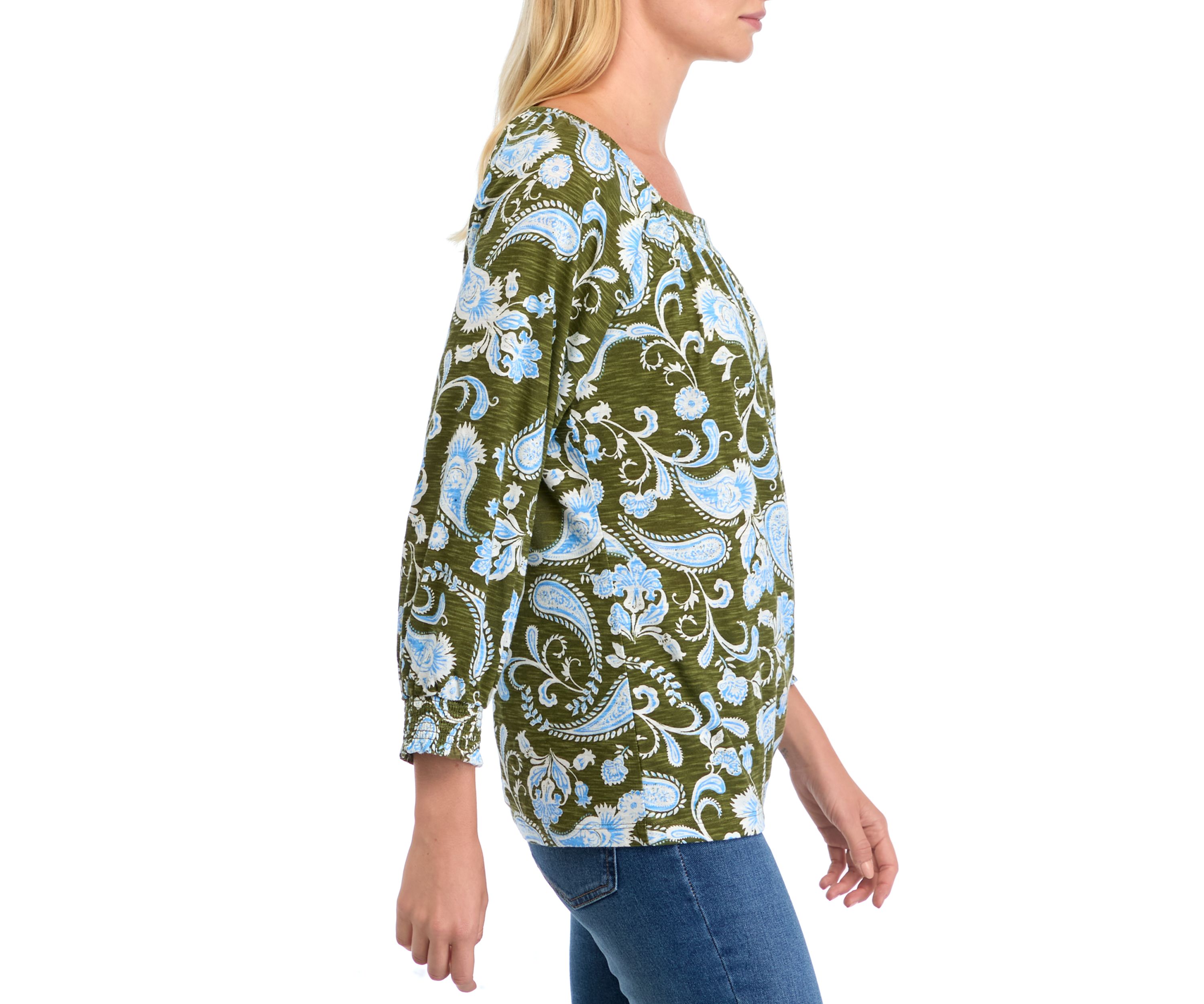 Womens 3/4 Sleeve Square Neck Printed Top 