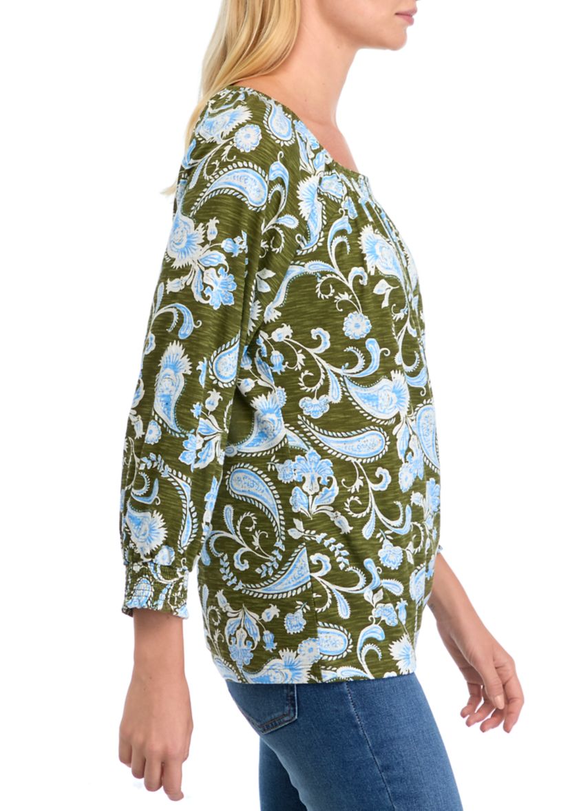 Womens 3/4 Sleeve Square Neck Printed Top 