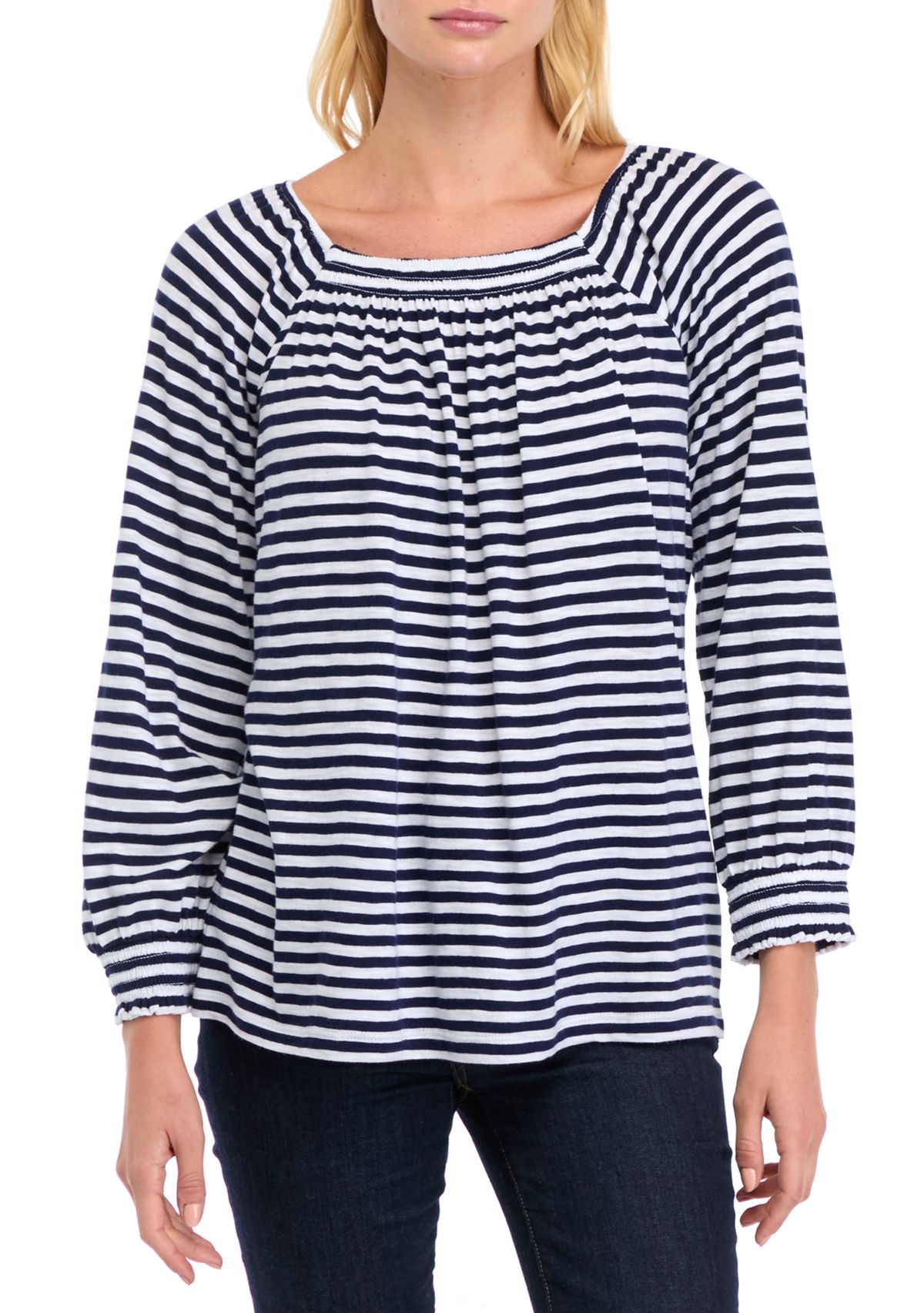 Womens 3/4 Sleeve Square Neck Printed Top 